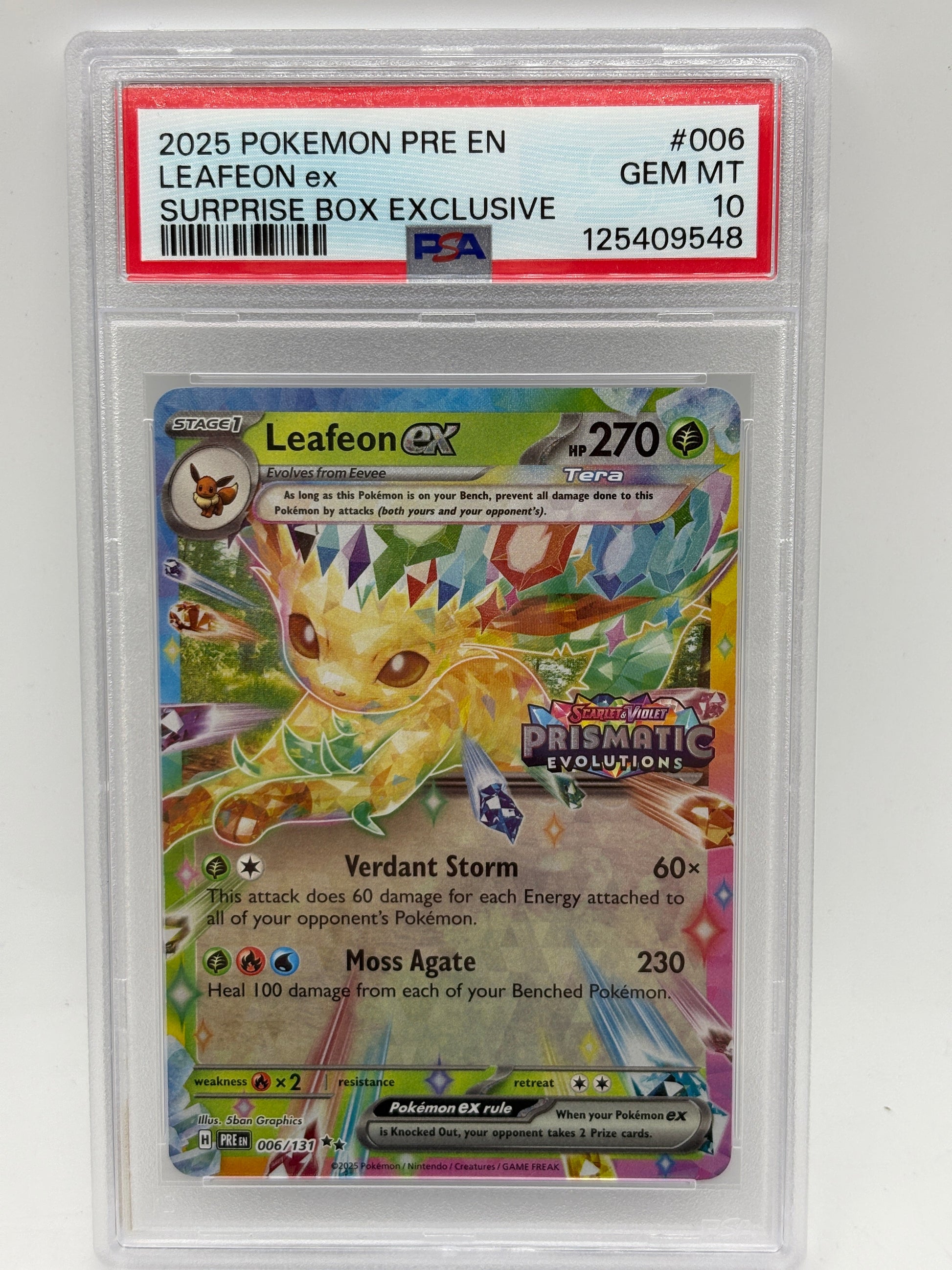 2025 Pokemon Prismatic Evolution - Leafeon EX 006/131 Stamped PSA 10 FRENLY BRICKS - Open 7 Days