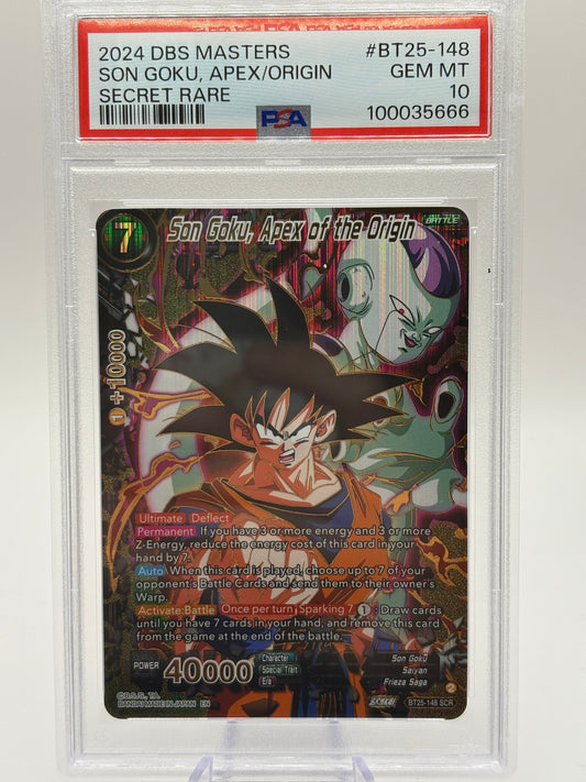 2024 DBS Masters Son Goku, Apex of the Origin BT25-148 SCR PSA 10 FRENLY BRICKS - Open 7 Days