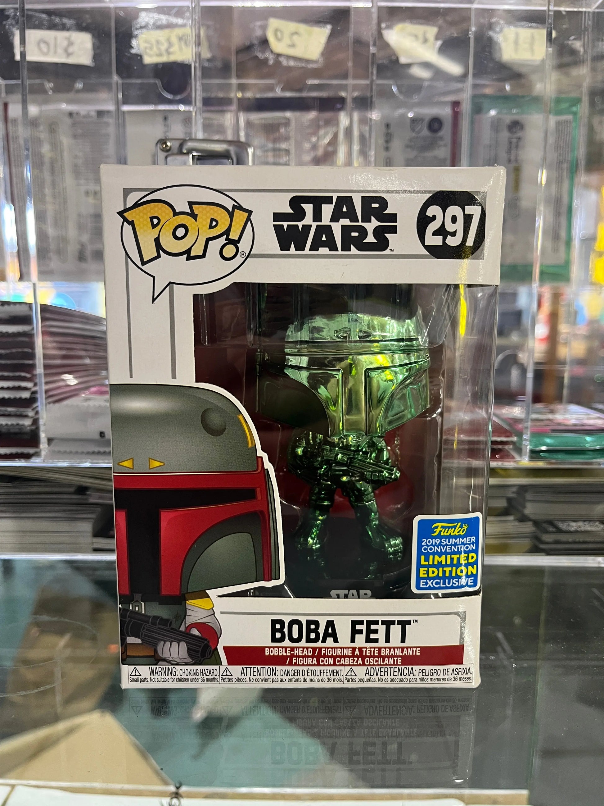 Funko Pop! Star Wars Boba Fett #297 Green Chrome Summer Con 2019 FRENLY BRICKS - Open 7 Days