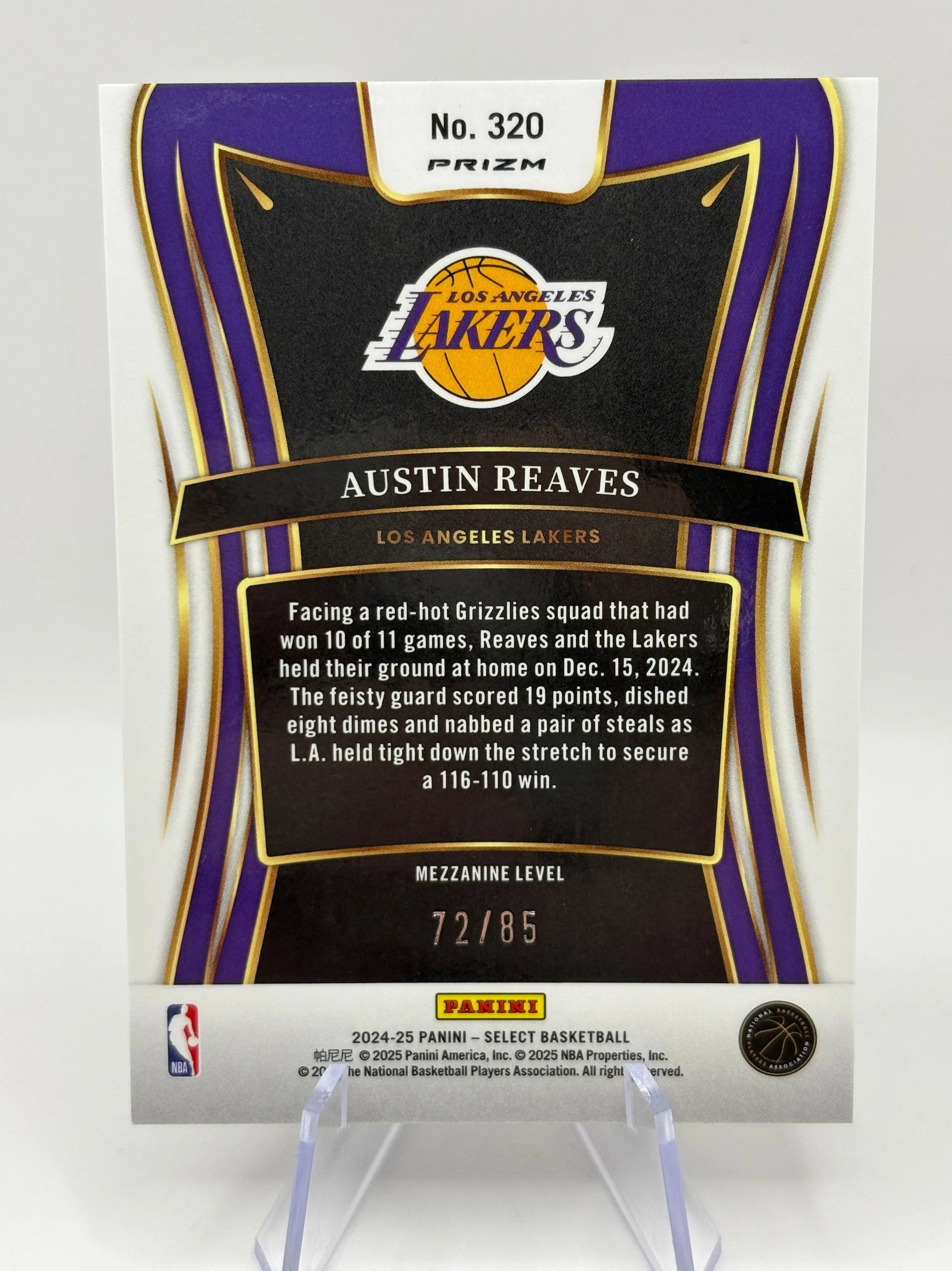 2024-25 Panini Select Basketball Austin Reaves Maroon /85 Mezzanine Level LA Lakers FRENLY BRICKS - Open 7 Days