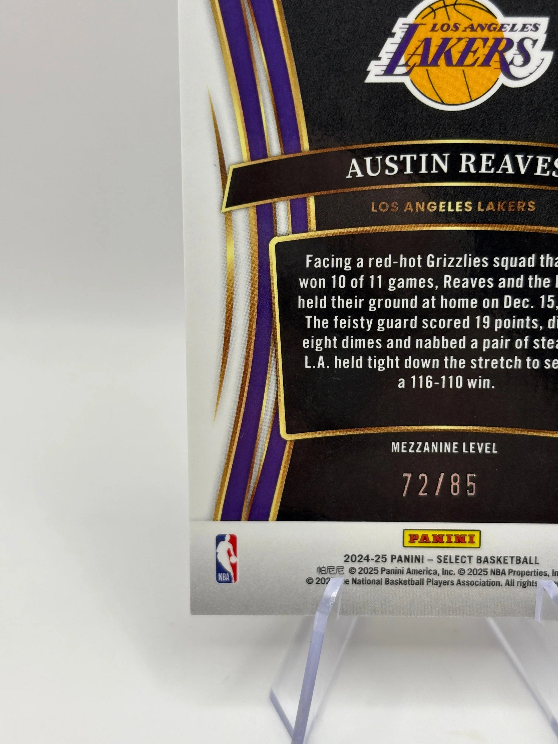 2024-25 Panini Select Basketball Austin Reaves Maroon /85 Mezzanine Level LA Lakers FRENLY BRICKS - Open 7 Days