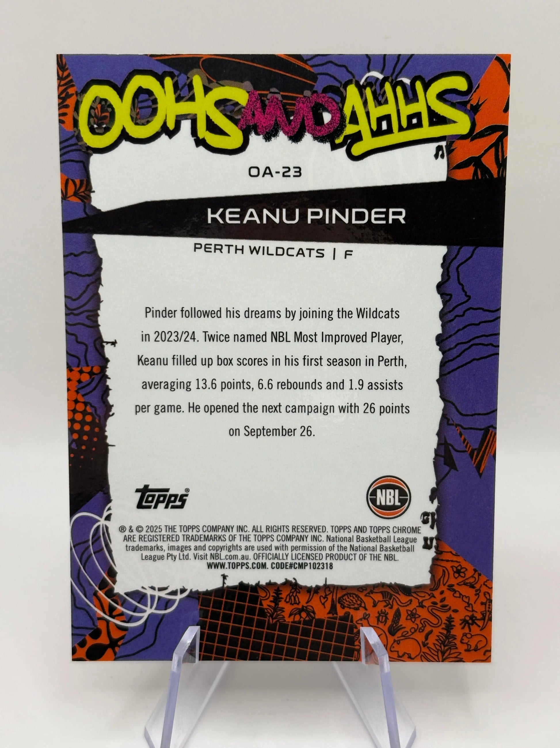 2024/25 Topps Chrome NBL Keanu Pinder Oohs Ahhs Gold Refractor #/50 Wildcats FRENLY BRICKS - Open 7 Days