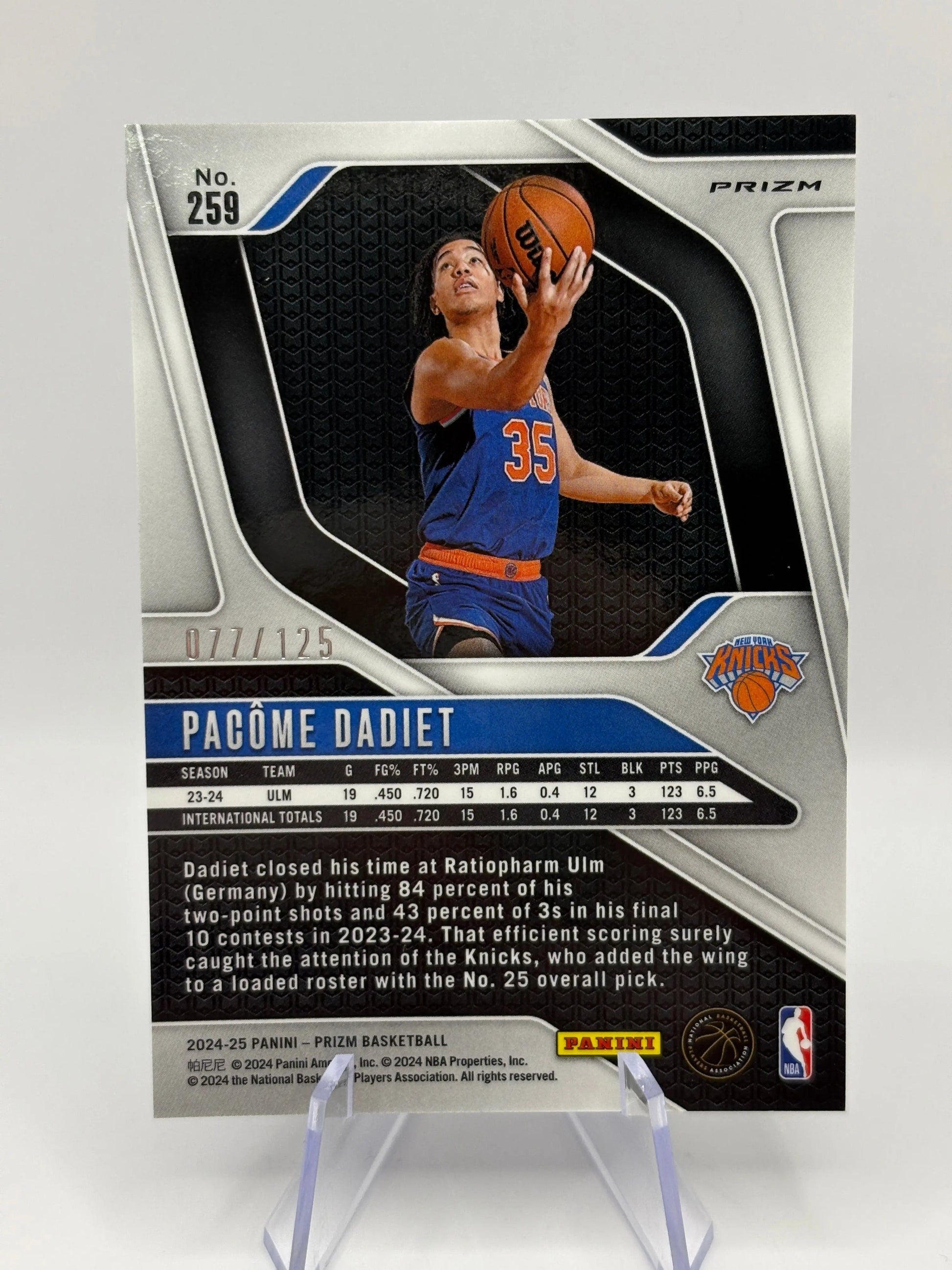 2024-25 Panini Prizm Basketball - Pacome Dadiet #259 077/125 Blue Ice FRENLY BRICKS - Open 7 Days