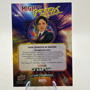 2023 Marvel Upper Deck #MG-TT Mighty Graphs Tessa Thompson Auto Valkyrie FRENLY BRICKS - Open 7 Days