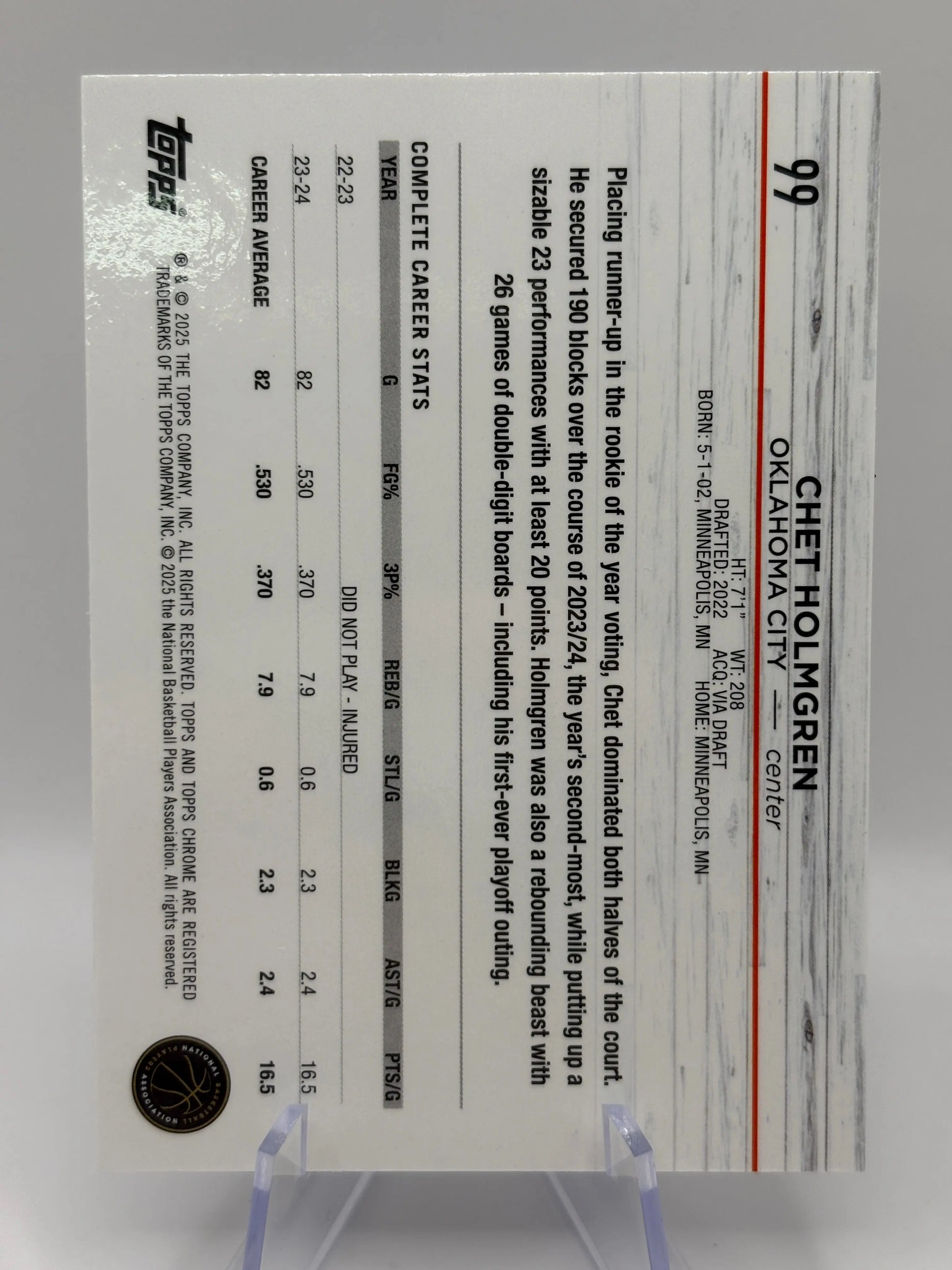 2024-25 Topps Chrome Blue Refractor #99 Chet Holmgren /150 OKC Thunder FRENLY BRICKS - Open 7 Days