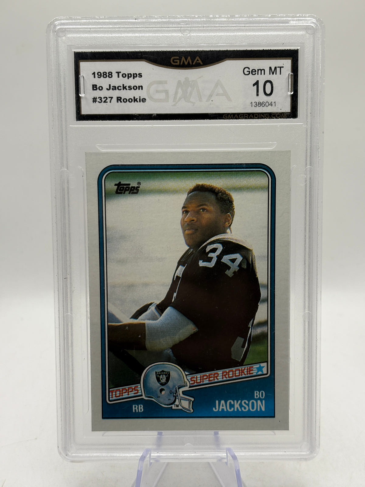 1988 Topps NFL Bo Jackson #327 Rookie Card GMA 10 Gem Mint, photo 3 image 3