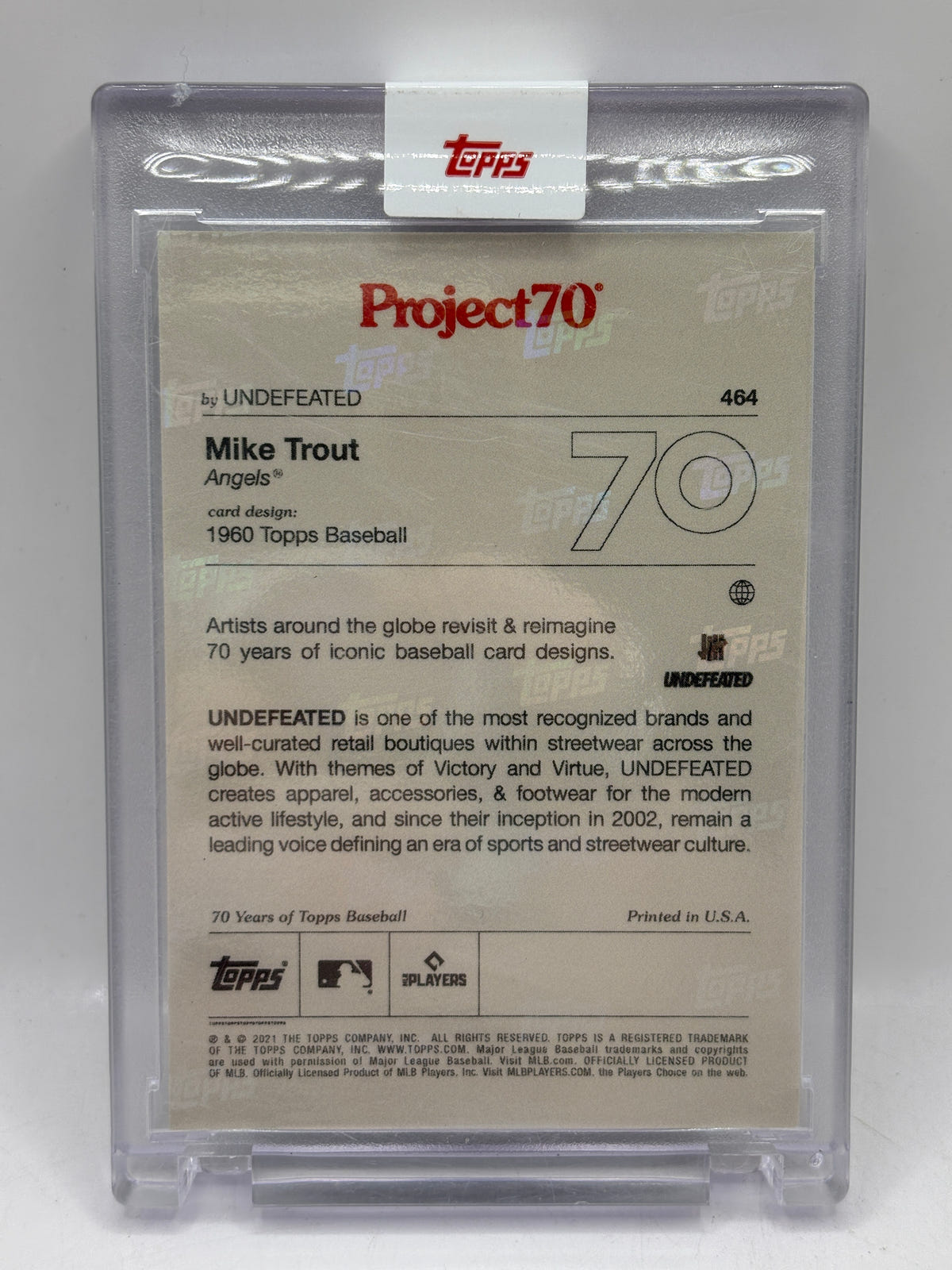 2021 Topps Project70 MLB #464 Undefeated Mike Trout 1960 NM, photo 2 image 2