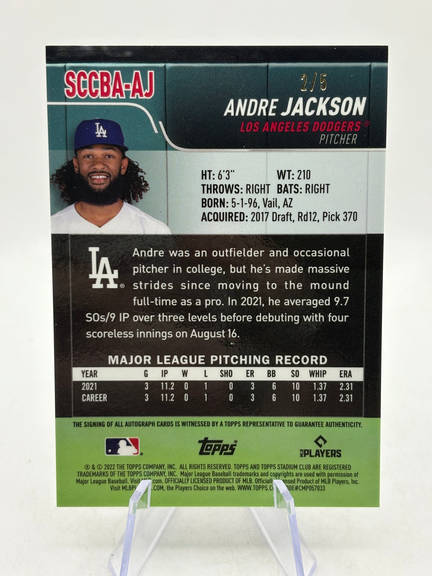 2022 Topps Stadium Chrome SCCBA-AJ Andre Jackson Rookie Auto 2/5 image 6