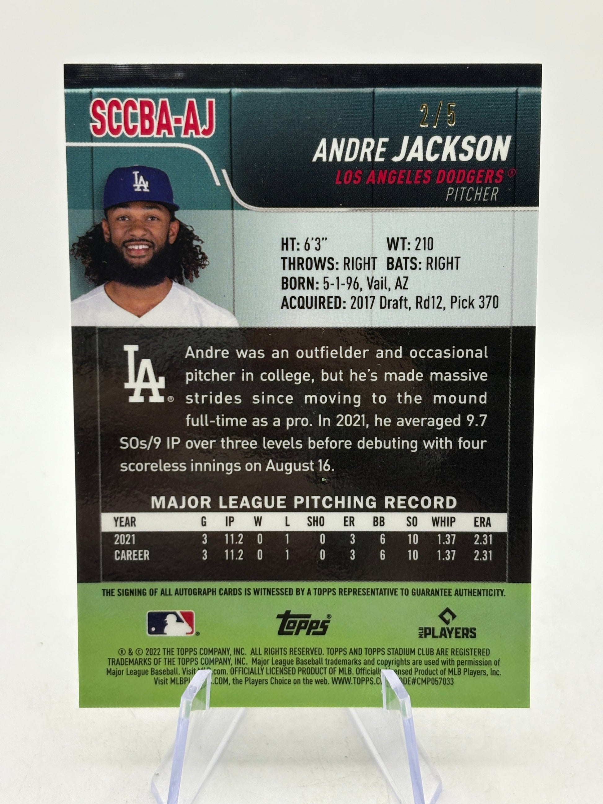 2022 Topps Stadium Chrome SCCBA-AJ Andre Jackson Rookie Auto 2/5