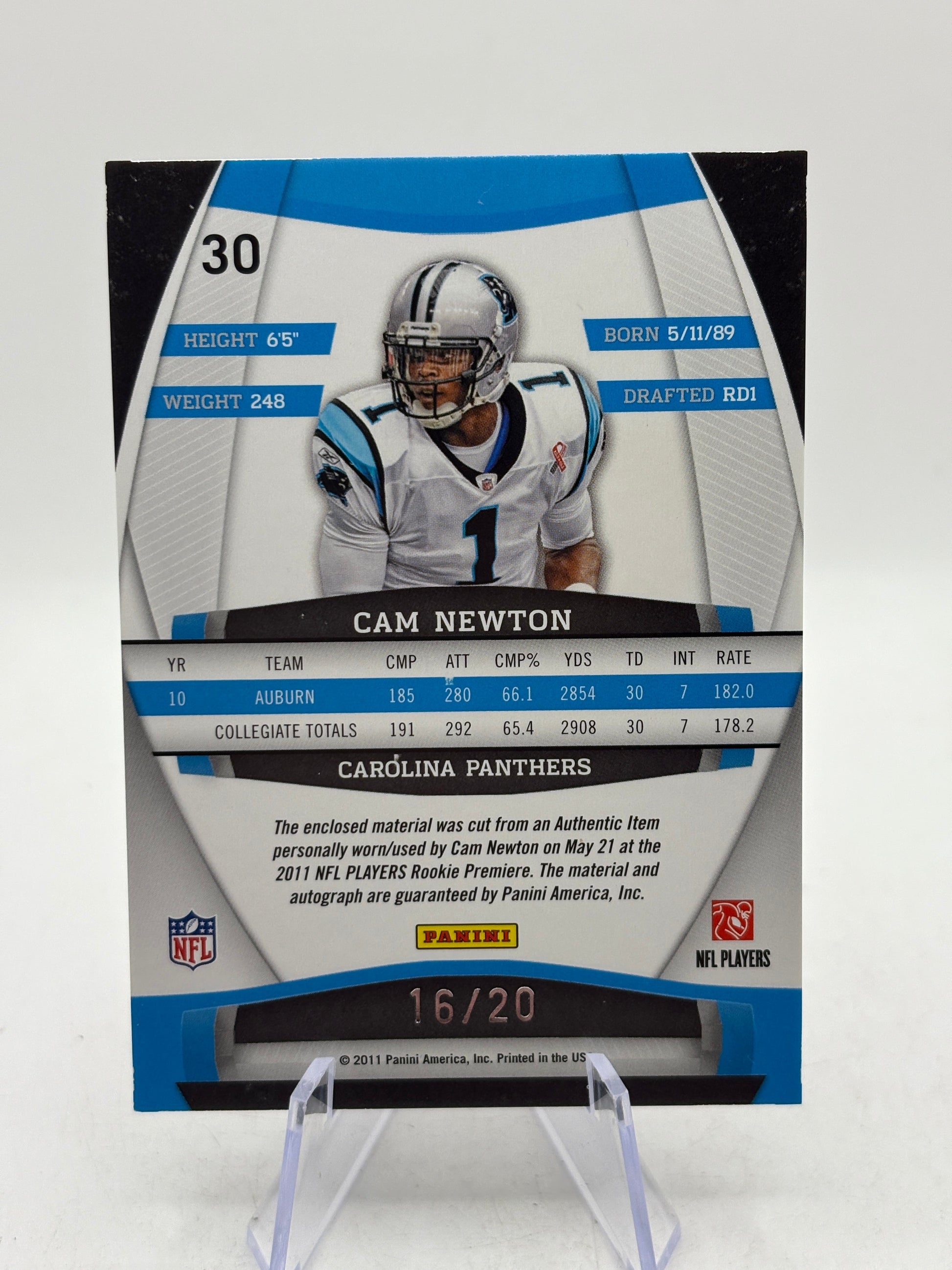 2011 Panini Gridiron Gear - Cam Newton Rookie Gridiron Gems 16/20 Auto