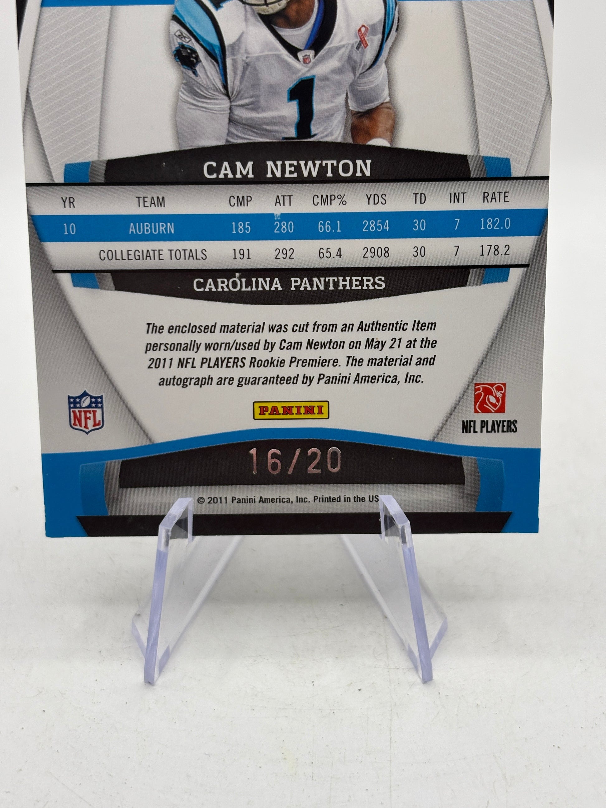 2011 Panini Gridiron Gear - Cam Newton Rookie Gridiron Gems 16/20 Auto