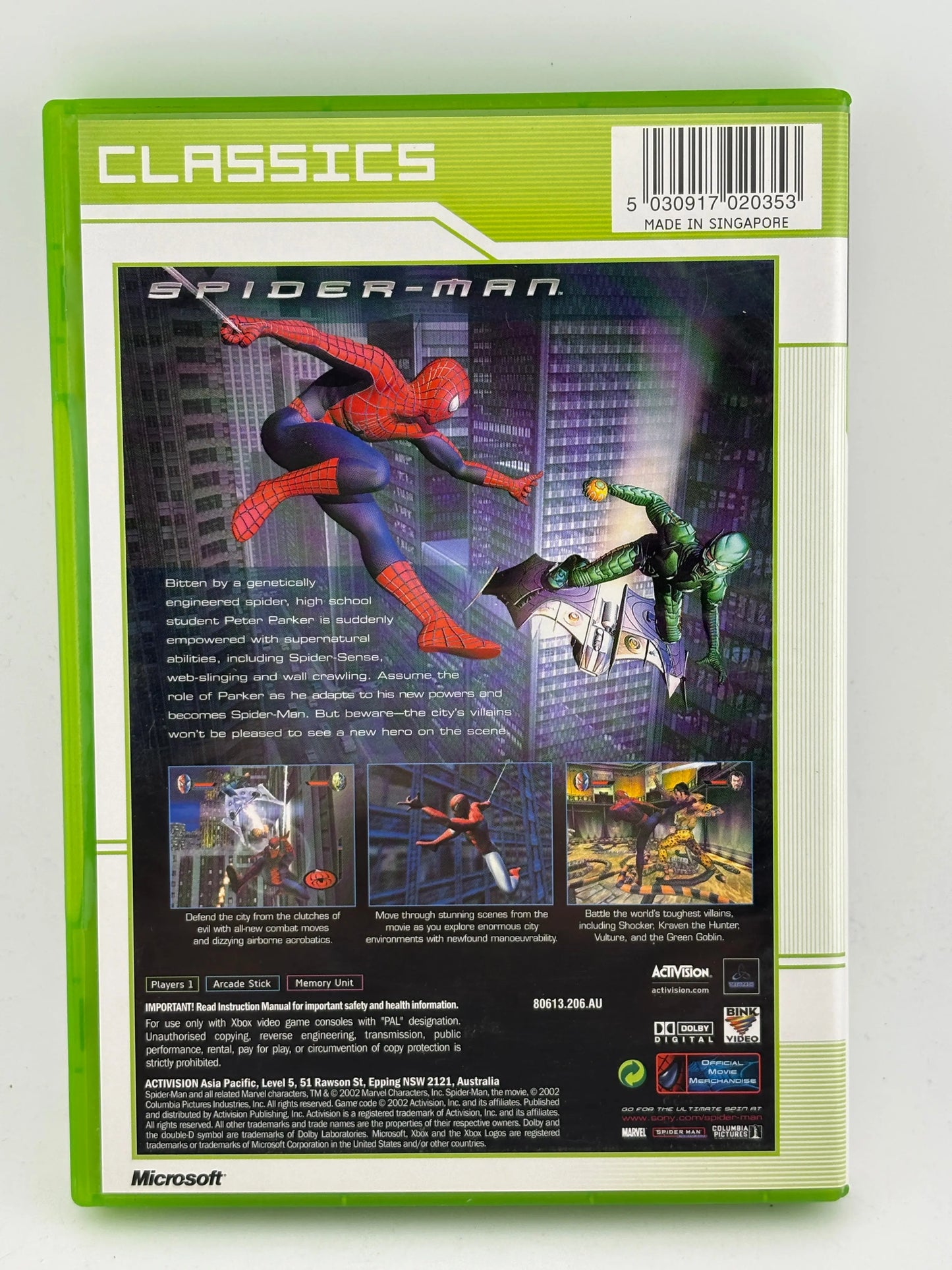 Original Xbox Classics - Activision Spider-Man Video Game with Manual FRENLY BRICKS - Open 7 Days
