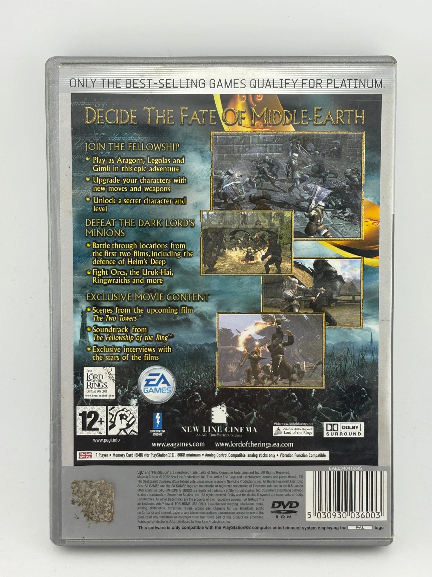 Sony Playstation 2 - The Lord of The Rings The Two Towers Video Game with Manual FRENLY BRICKS - Open 7 Days