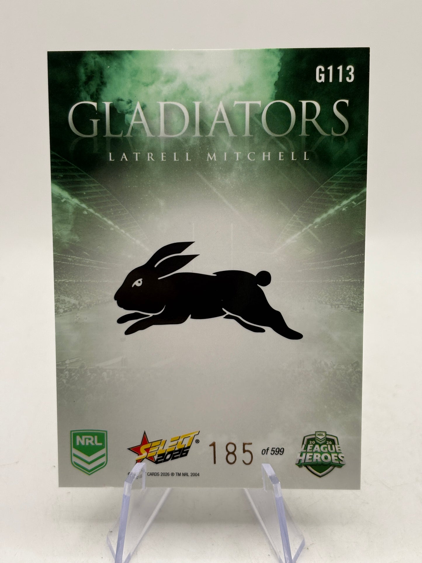 2026 Select NRL Gladiators G113 Latrell Mitchell 185/599 South Sydney Rabitohs image 6