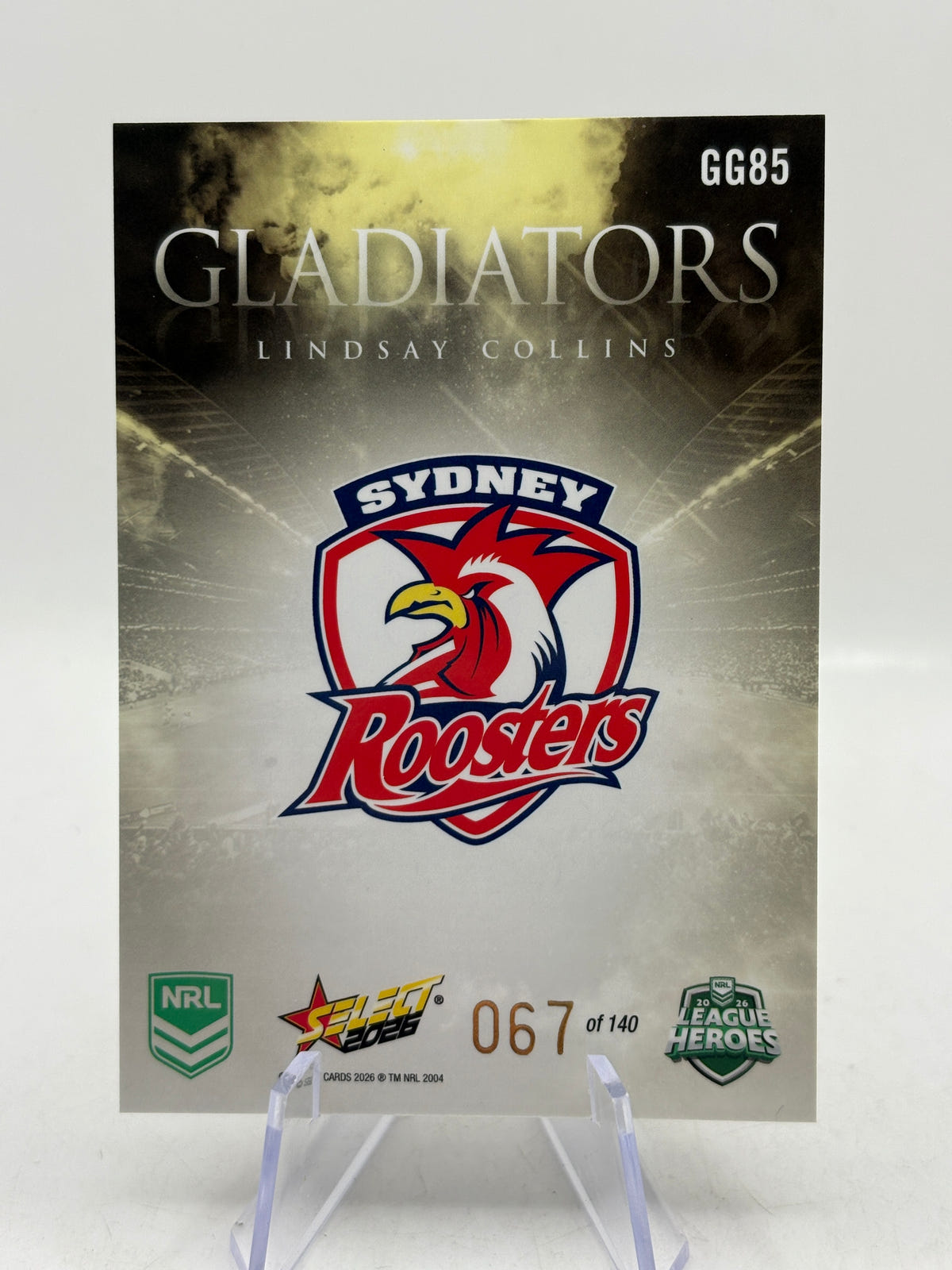 2026 Select NRL - Gladiators Gold Linday Collins 067/140 Roosters, photo 6 image 6
