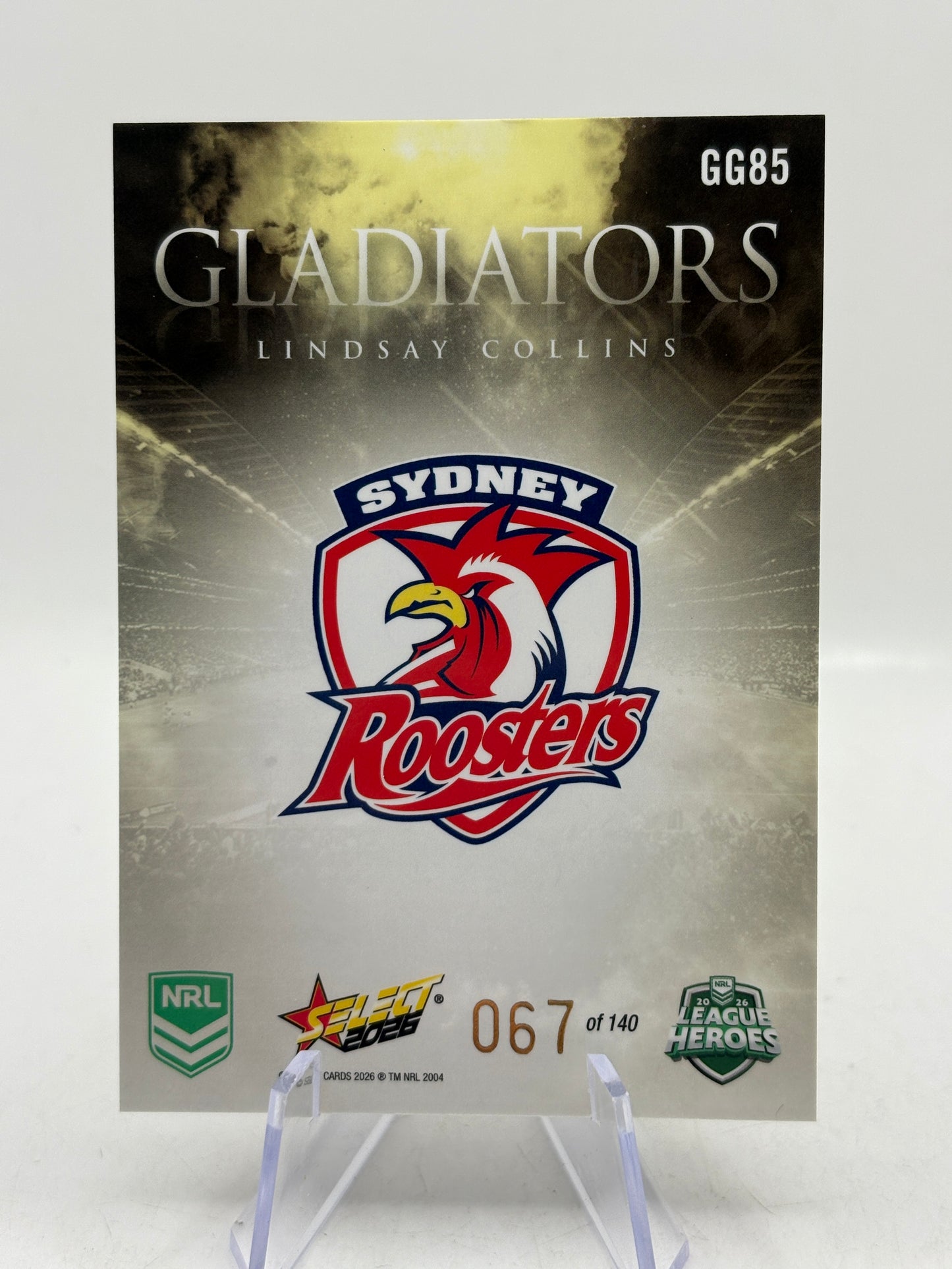 2026 Select NRL - Gladiators Gold Linday Collins 067/140 Roosters image 6