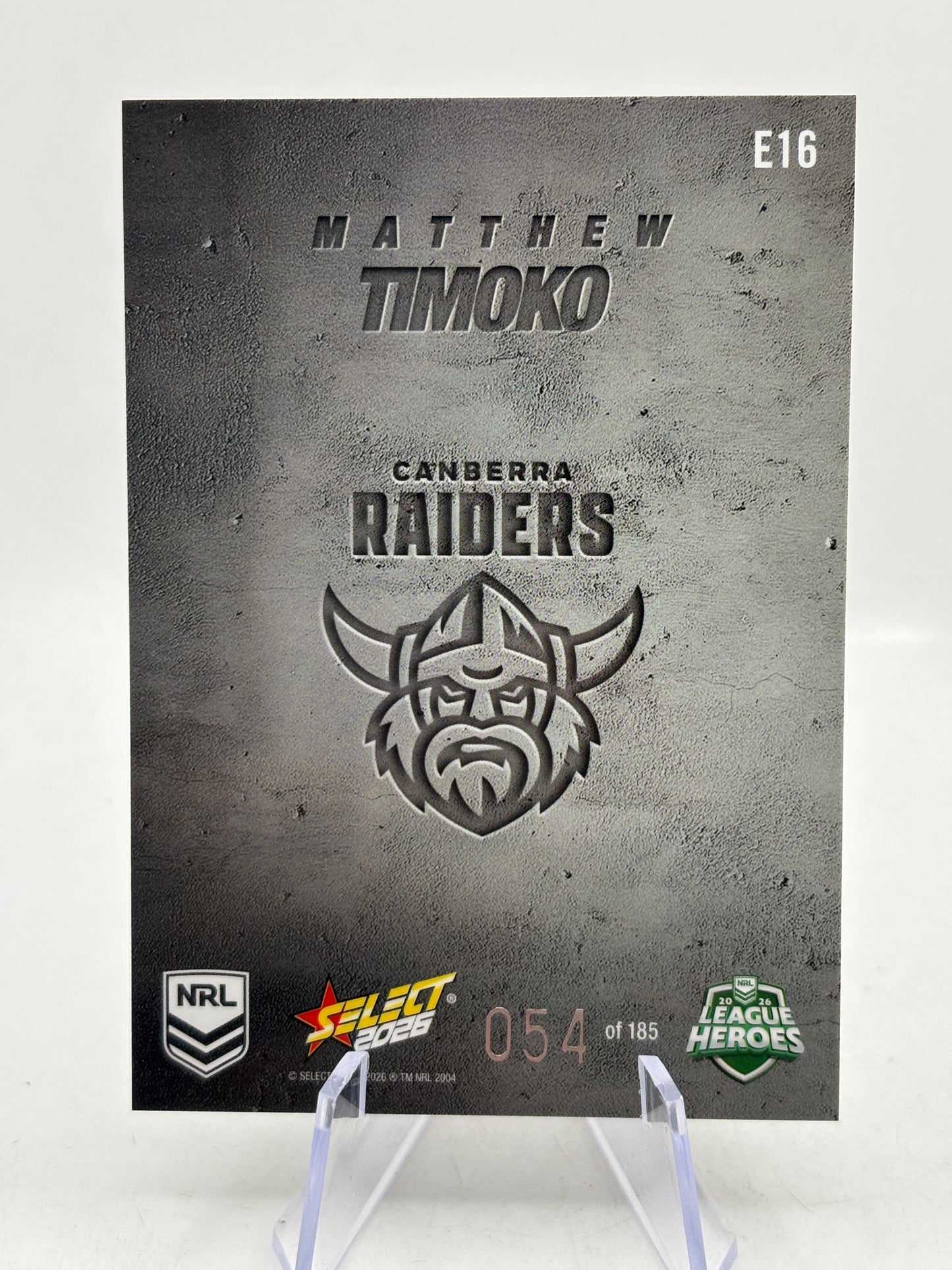 2026 Select NRL - Etched E16 Matthew Timoko 054/185 Raiders image 6