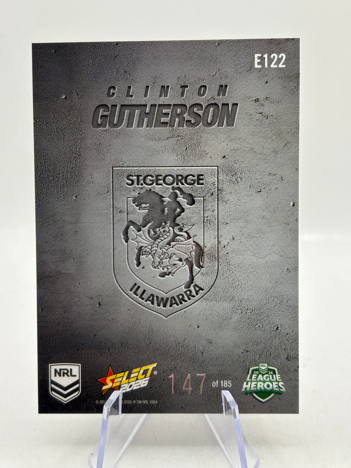 2026 Select NRL - Etched E122 Clinton Gutherson 147/185 Dragons, photo 3 image 3