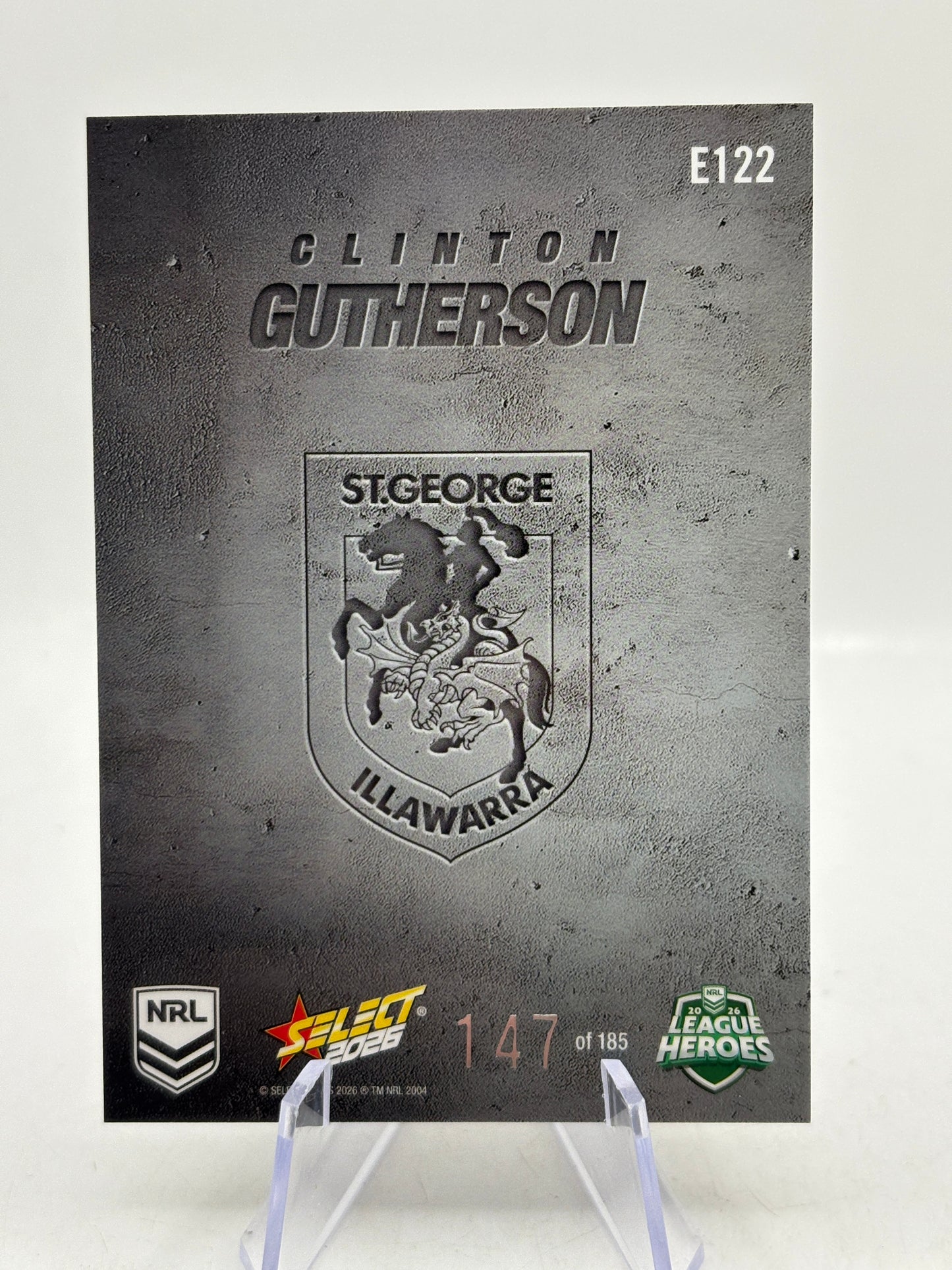 2026 Select NRL - Etched E122 Clinton Gutherson 147/185 Dragons image 3