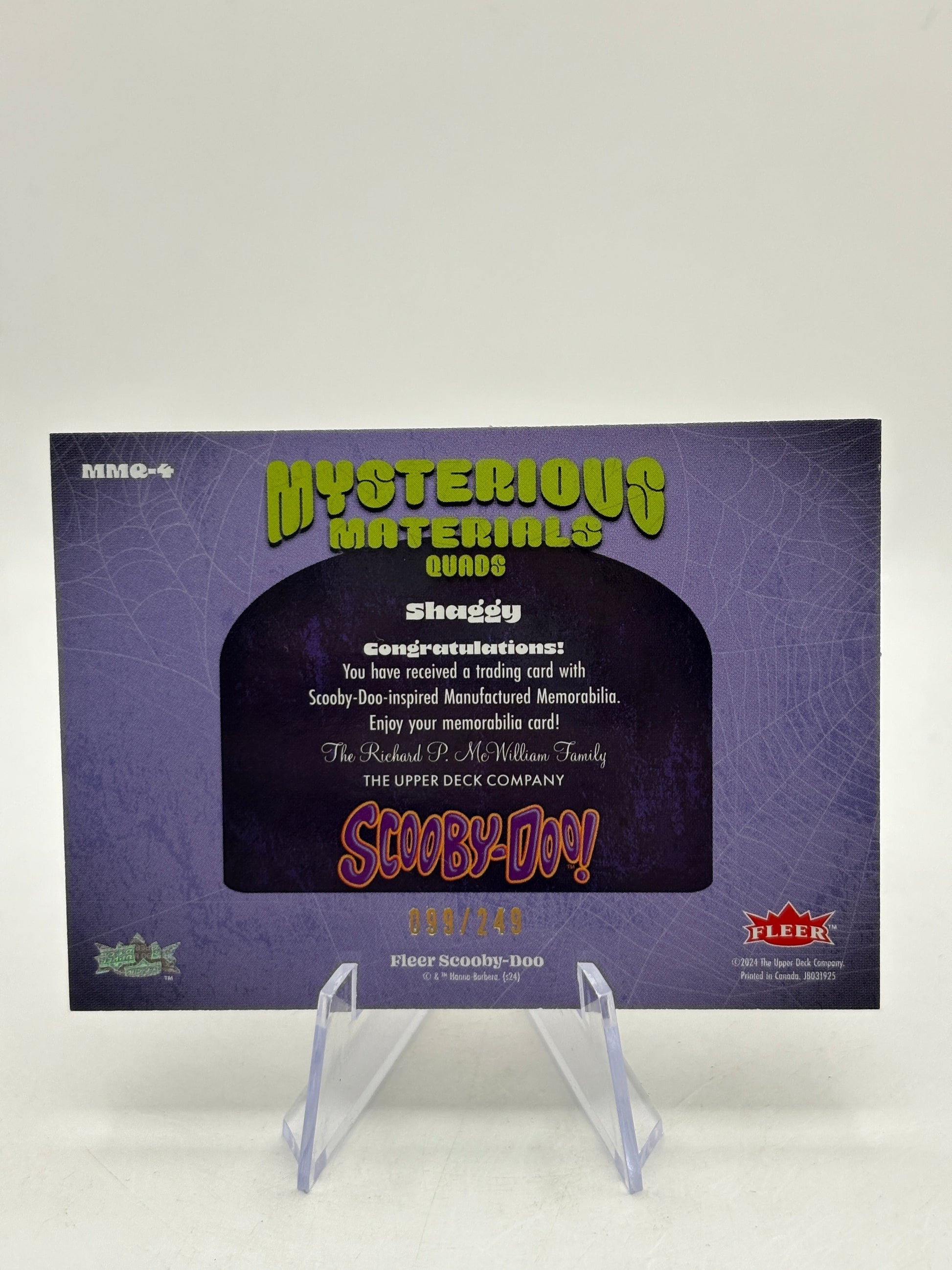 2024 Fleer Scooby Doo Mysterious Material Quad Relics /249 Shaggy #MMQ-4 FRENLY BRICKS - Open 7 Days