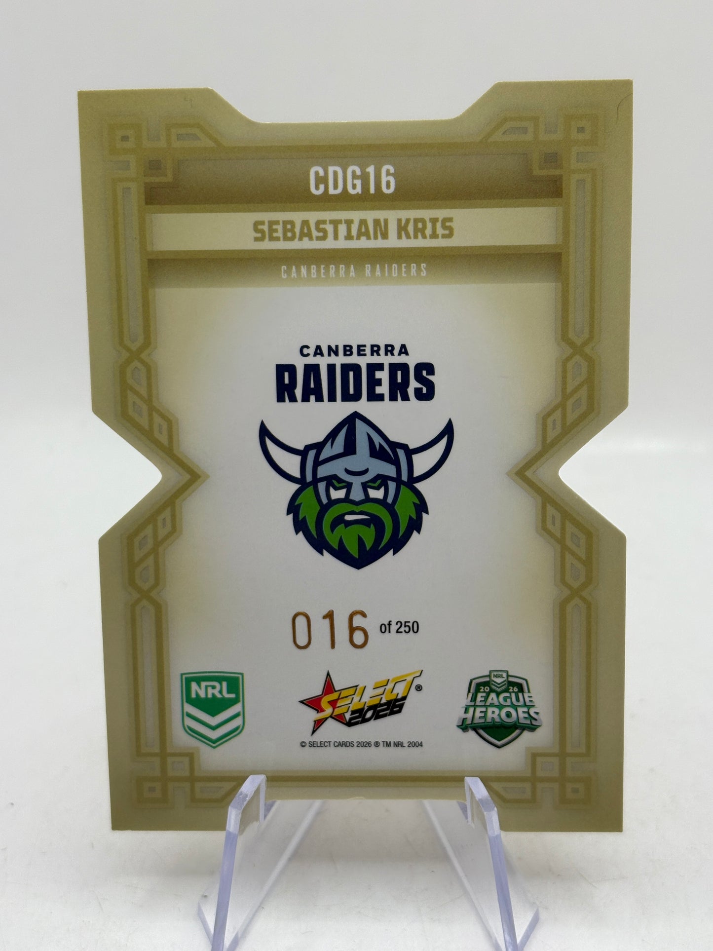 2026 Select NRL CDG16 - Sebastian Kris Gold Diecut 016/250 Raiders image 5