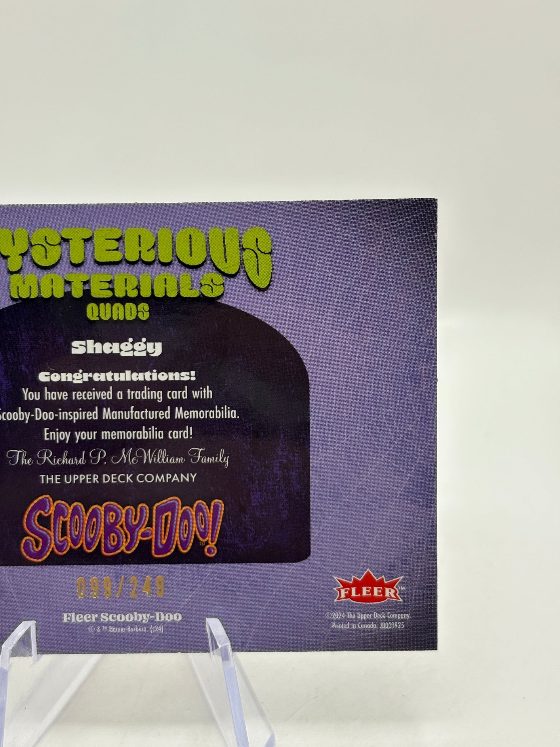 2024 Fleer Scooby Doo Mysterious Material Quad Relics /249 Shaggy #MMQ-4 FRENLY BRICKS - Open 7 Days