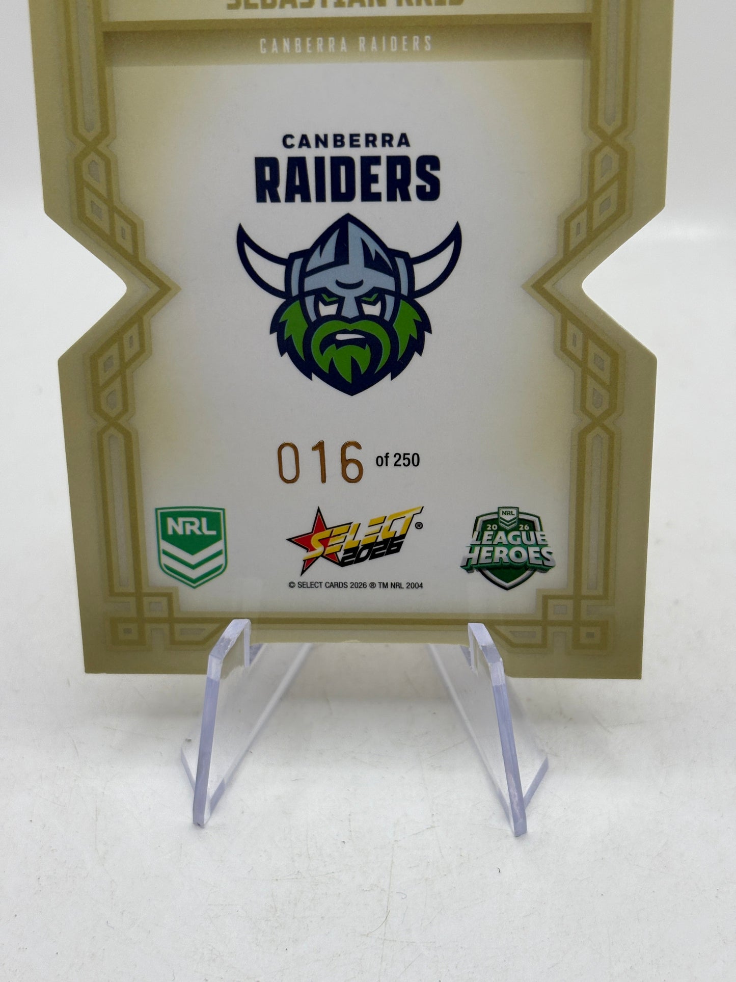 2026 Select NRL CDG16 - Sebastian Kris Gold Diecut 016/250 Raiders image 3