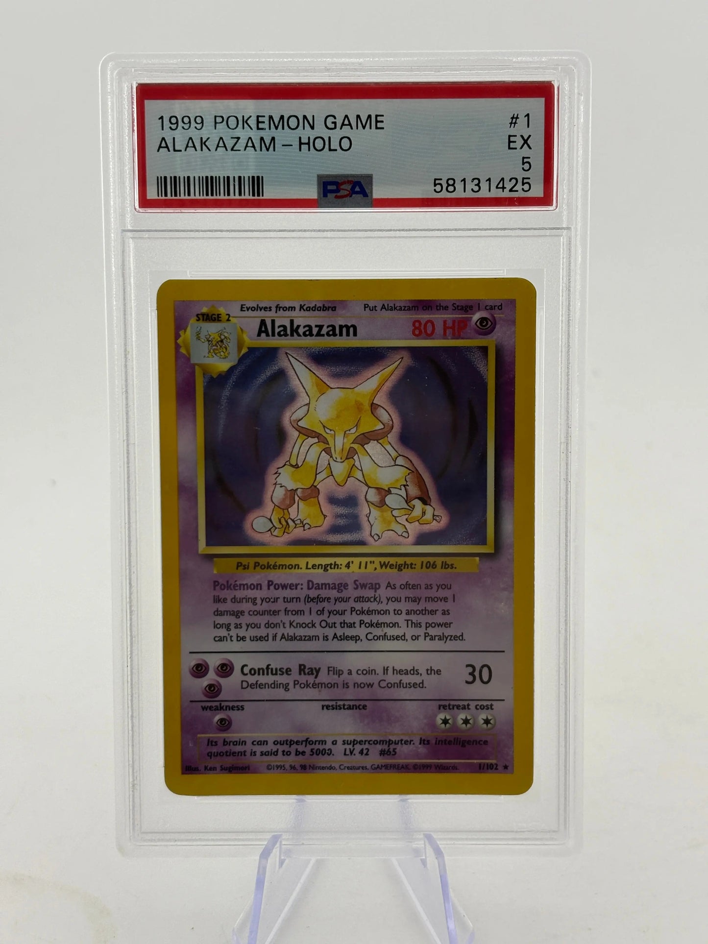 Pokemon TCG 1999 Base Set - Alakazam 1/102 Holo Rare PSA 5 FRENLY BRICKS - Open 7 Days
