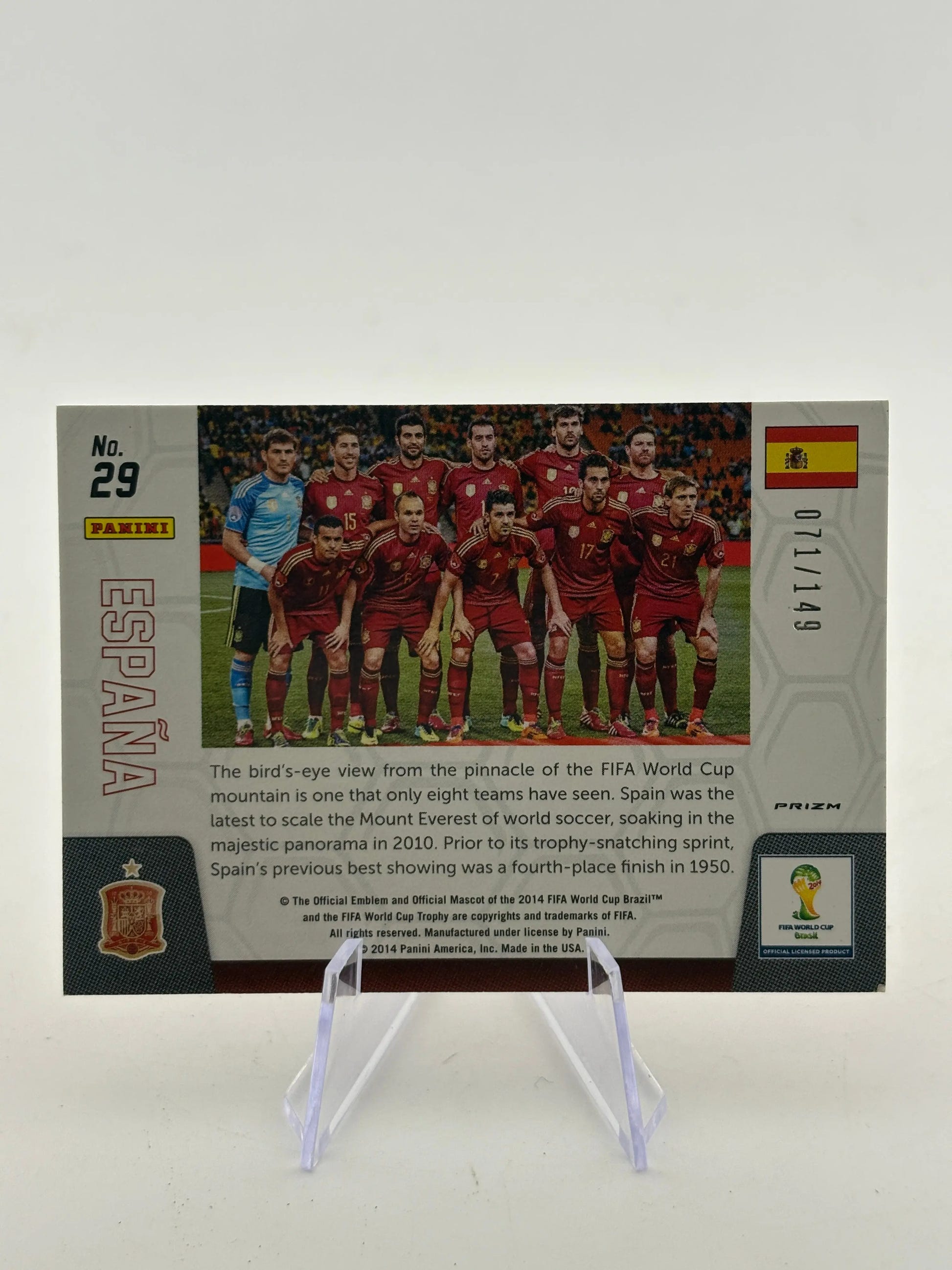 2014 Panini Fifa World Cup Brasil - #29 Spain Team Photo “Espana” Red /149 FRENLY BRICKS - Open 7 Days image 2