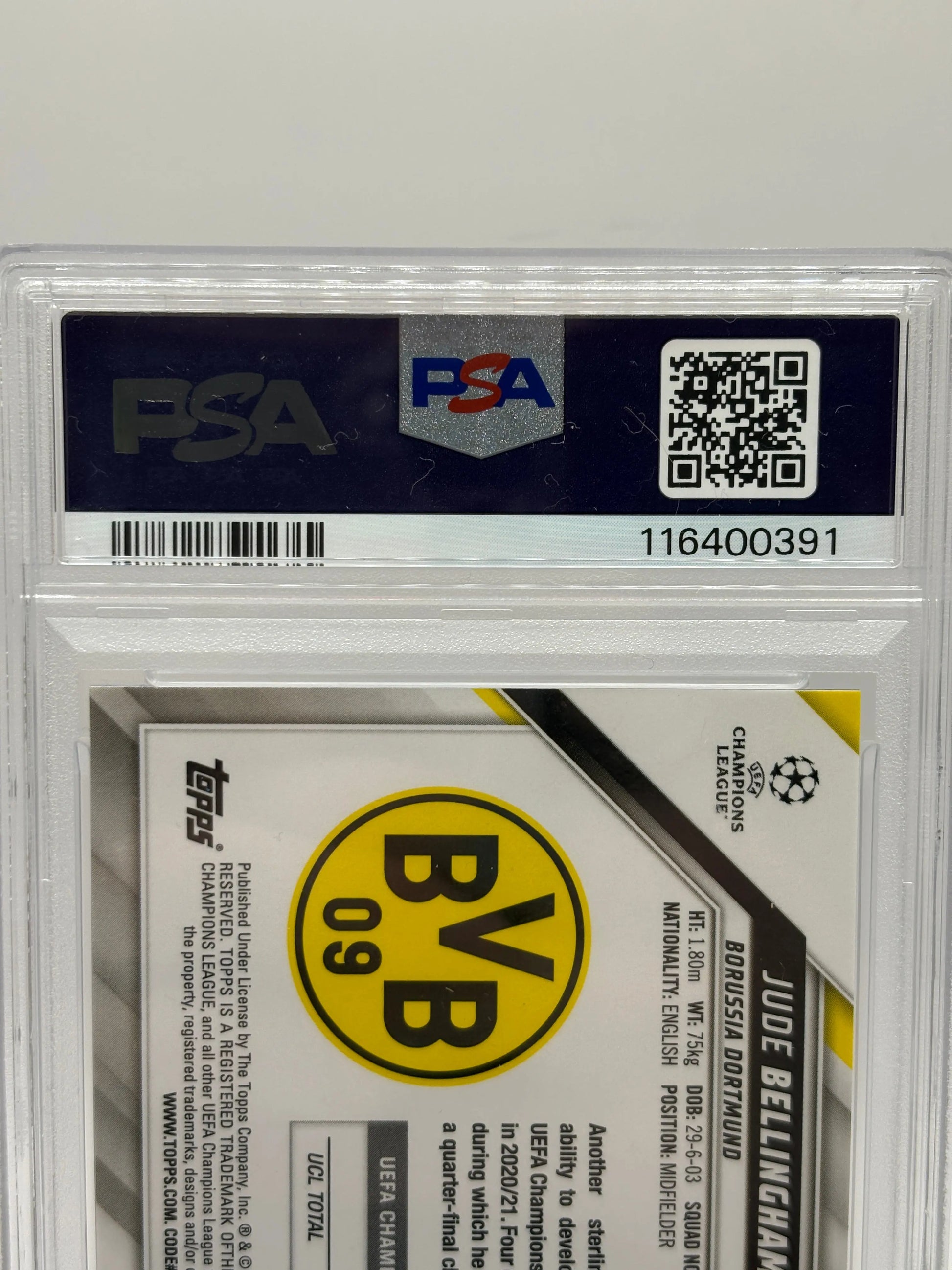 2021-22 Topps Chrome Champions League - Jude Bellingham #58 Sapphire PSA 9 FRENLY BRICKS - Open 7 Days