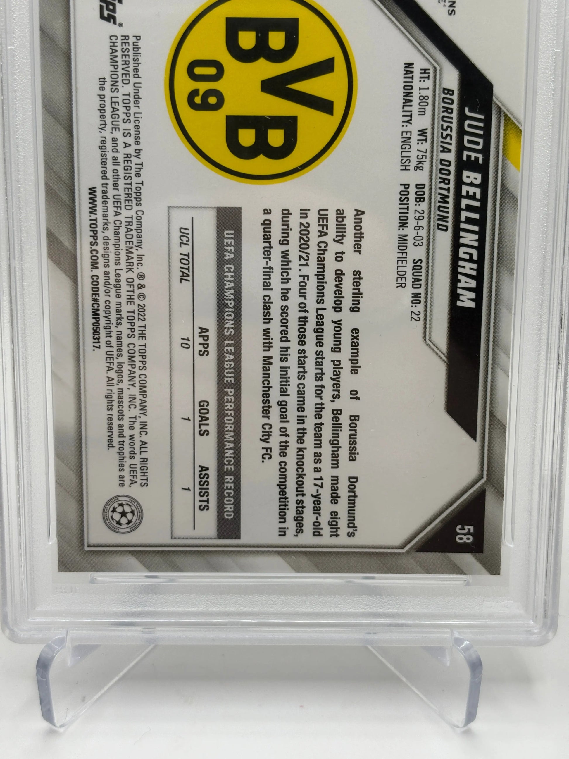 2021-22 Topps Chrome Champions League - Jude Bellingham #58 Sapphire PSA 9 FRENLY BRICKS - Open 7 Days
