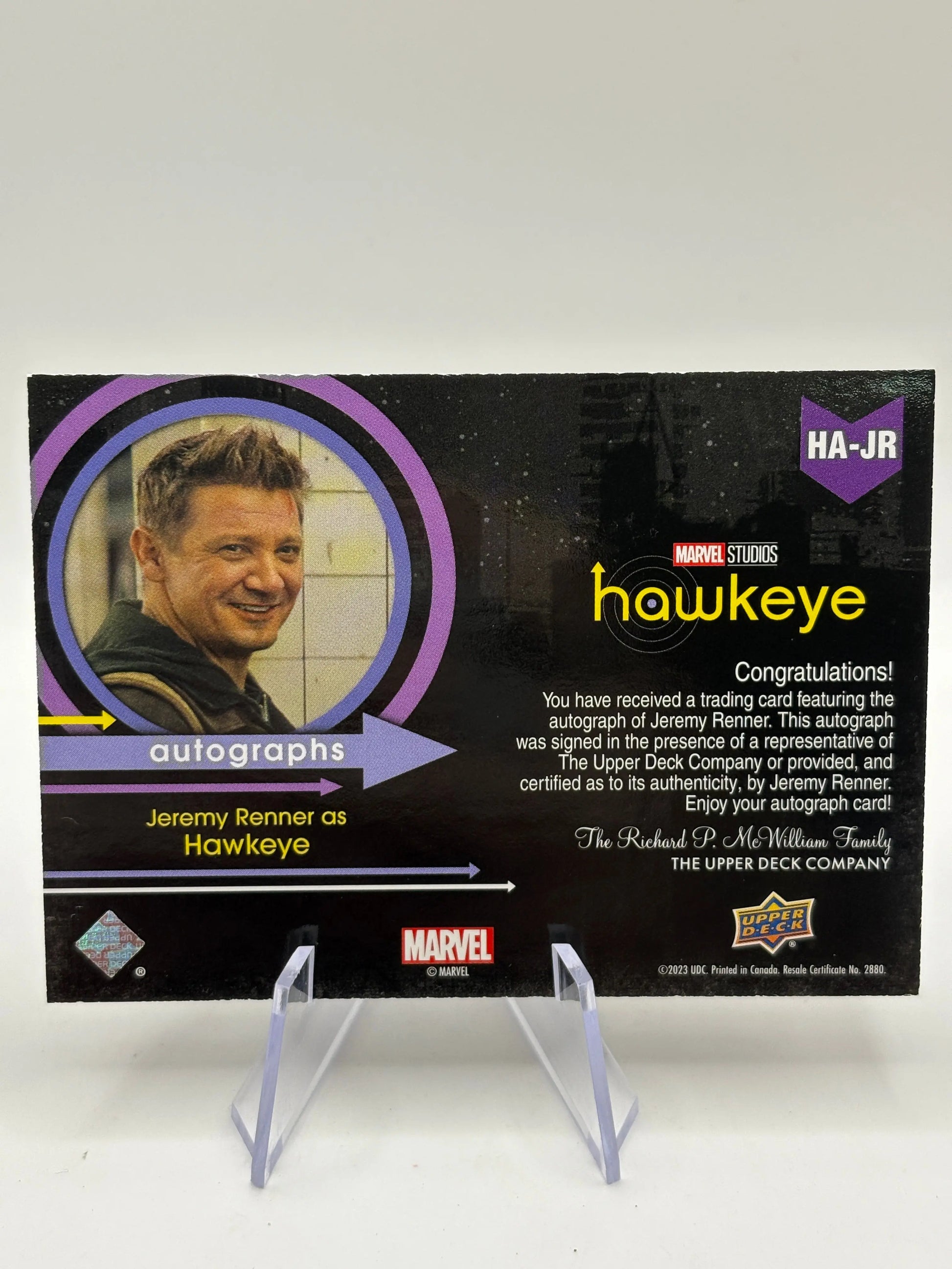 2023 Upper Deck Marvel Hawkeye Auto Horizontal SP - Jeremy Renner Hawkeye FRENLY BRICKS - Open 7 Days