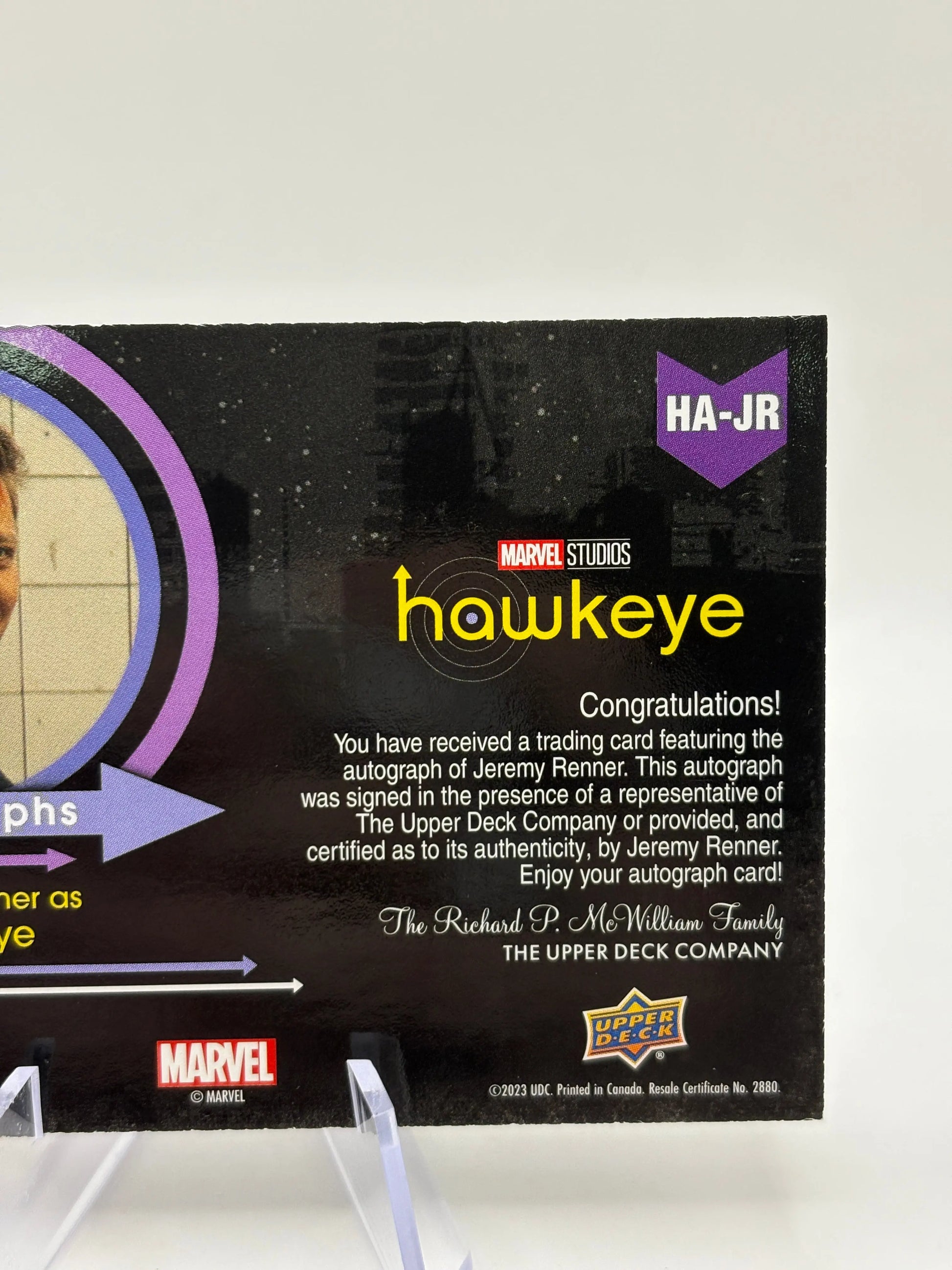 2023 Upper Deck Marvel Hawkeye Auto Horizontal SP - Jeremy Renner Hawkeye FRENLY BRICKS - Open 7 Days