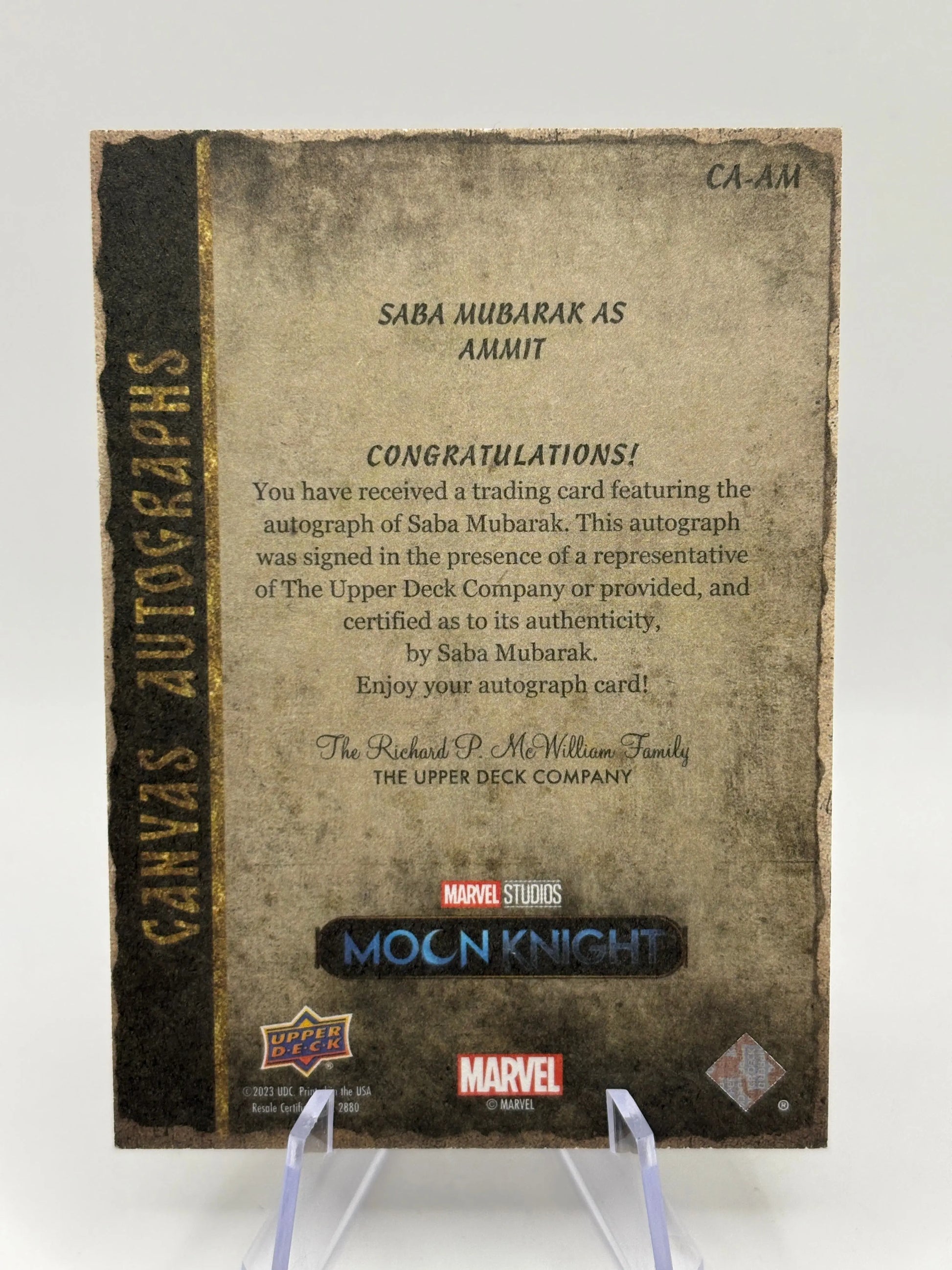 2023 Upper Deck Moon Knight Canvas Auto Saba Mubarak as Ammit #CA-AM Auto FRENLY BRICKS - Open 7 Days