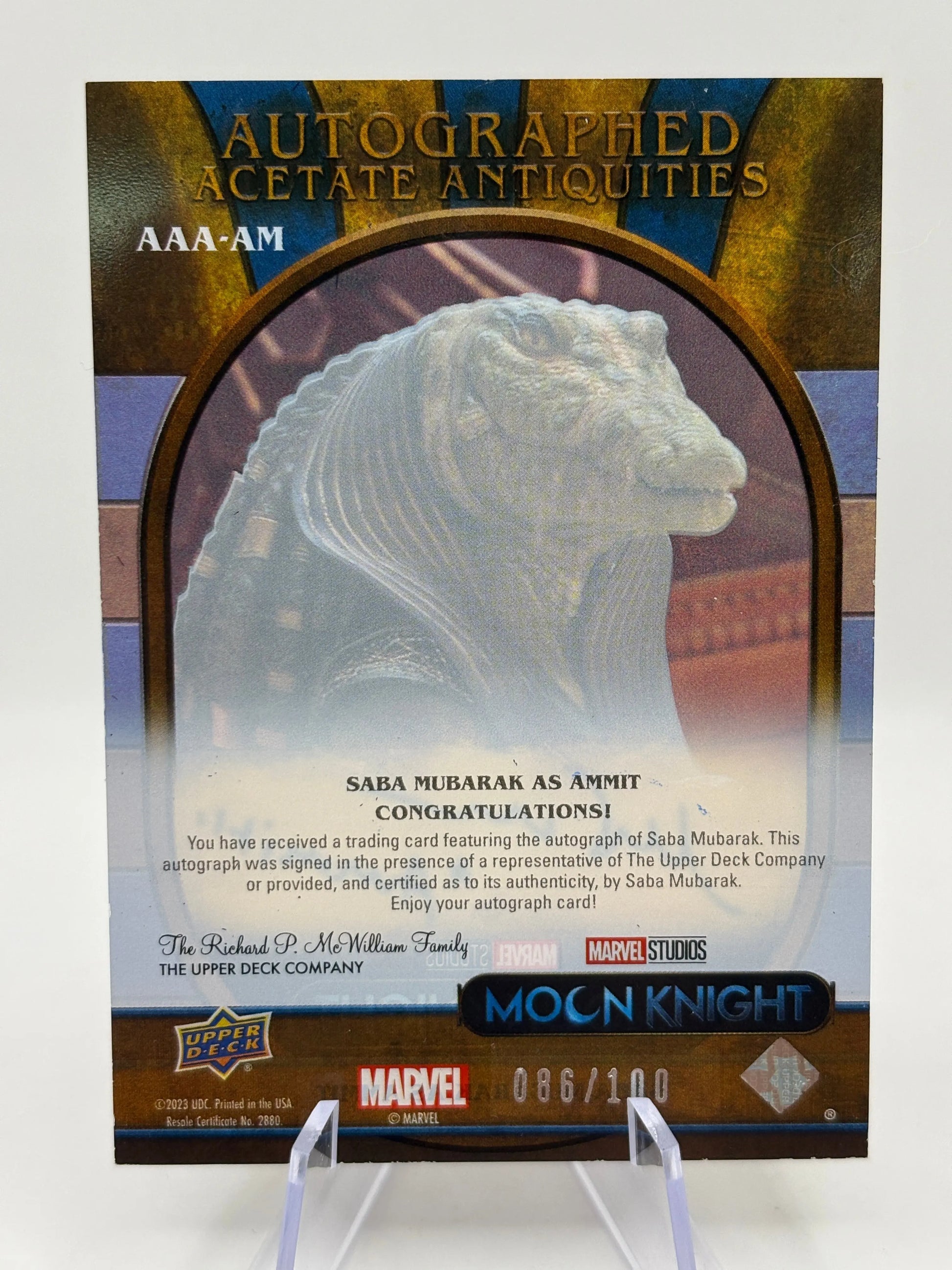 2023 Upper Deck Moon Knight Acetate Antiquities Saba Mubarak as Ammit Auto FRENLY BRICKS - Open 7 Days