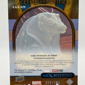 2023 Upper Deck Moon Knight Acetate Antiquities Saba Mubarak as Ammit Auto FRENLY BRICKS - Open 7 Days