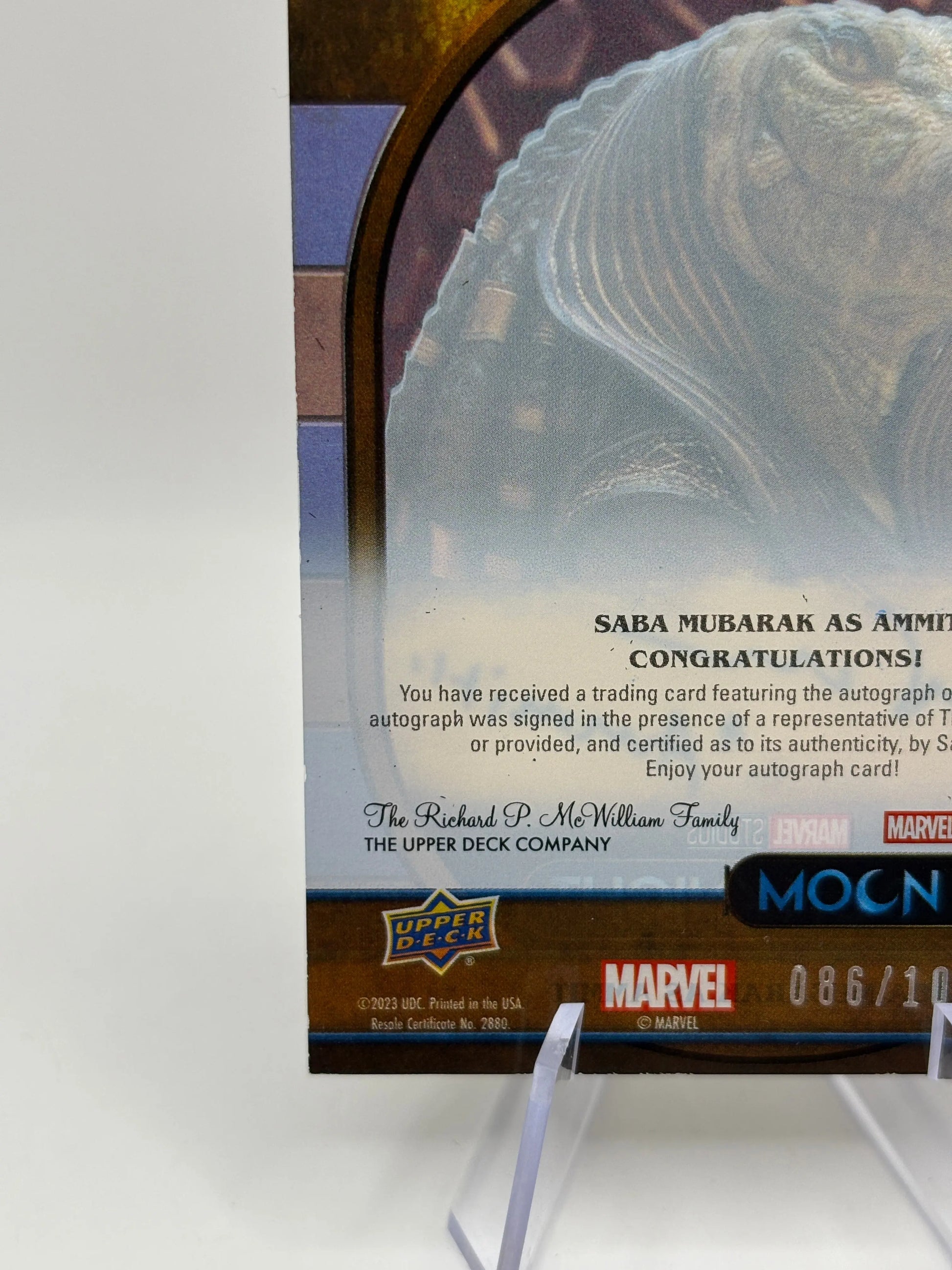 2023 Upper Deck Moon Knight Acetate Antiquities Saba Mubarak as Ammit Auto FRENLY BRICKS - Open 7 Days