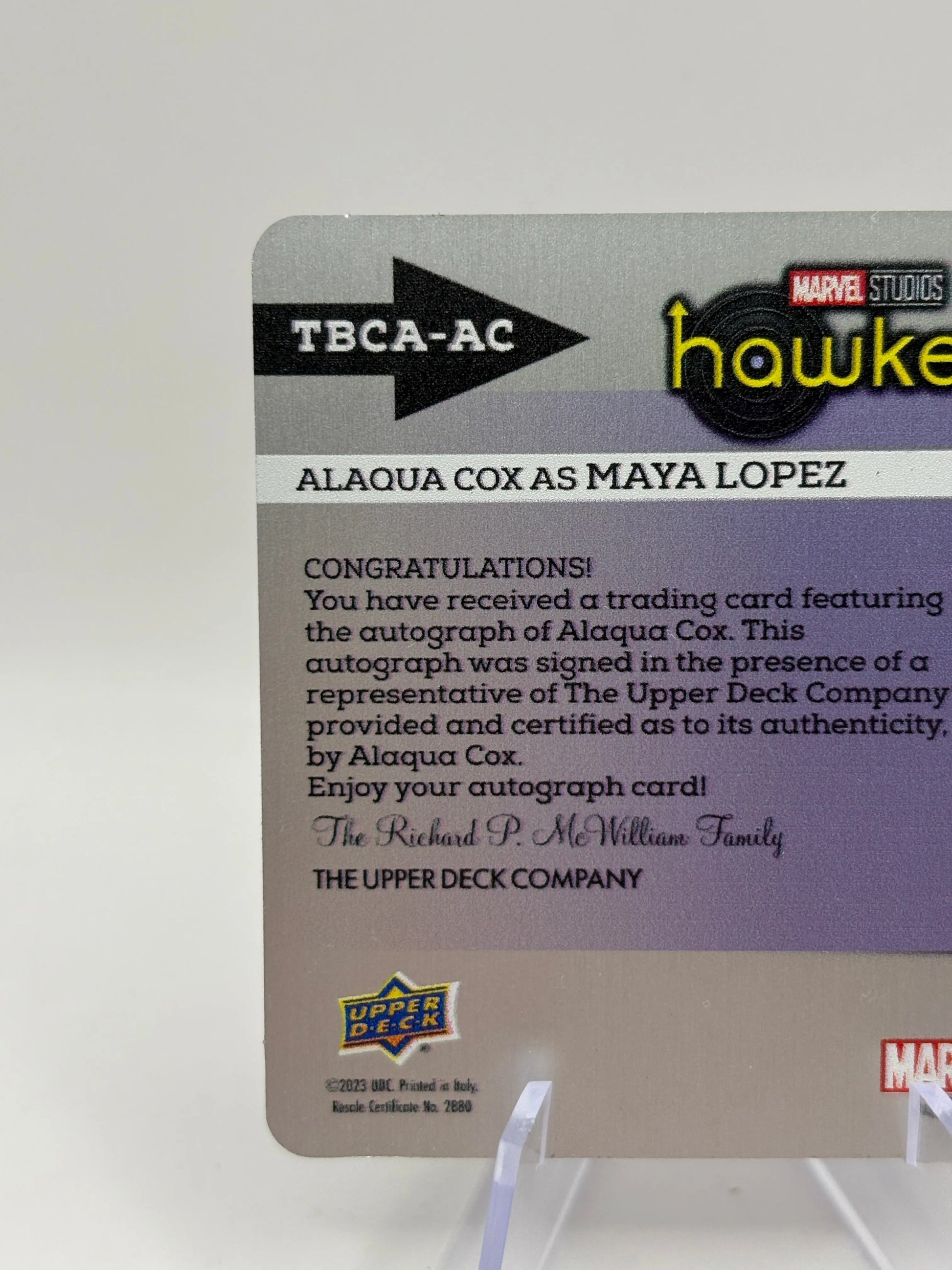 2023 Upper Deck Marvel Studios Hawkeye 20/25 Alaqua Cox as Maya Lopez Auto FRENLY BRICKS - Open 7 Days