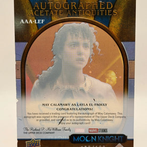 2023 UD Marvel Moon Knight May Calamawy as Layla El-Faouly /100 Auto FRENLY BRICKS - Open 7 Days
