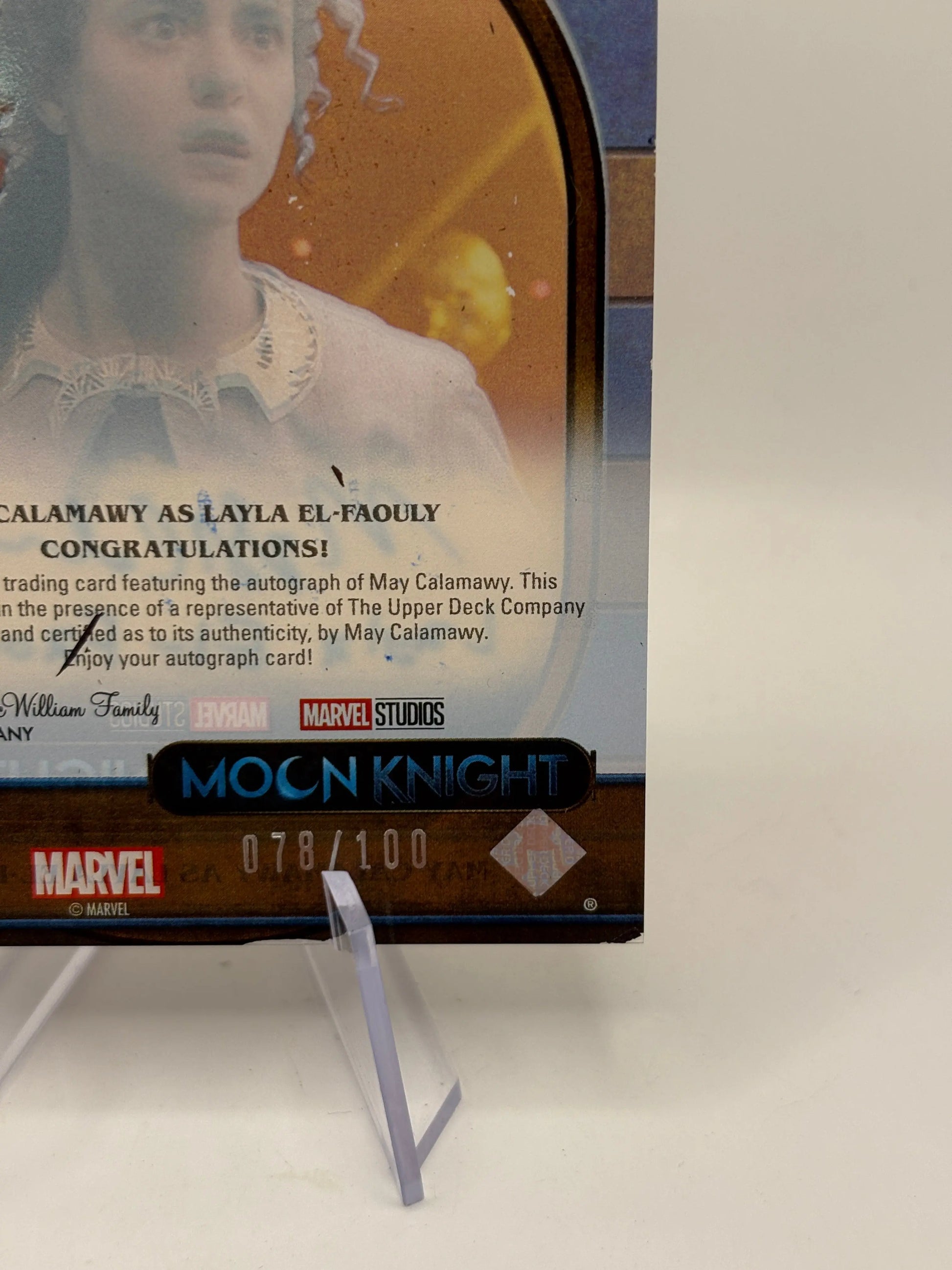2023 UD Marvel Moon Knight May Calamawy as Layla El-Faouly /100 Auto FRENLY BRICKS - Open 7 Days