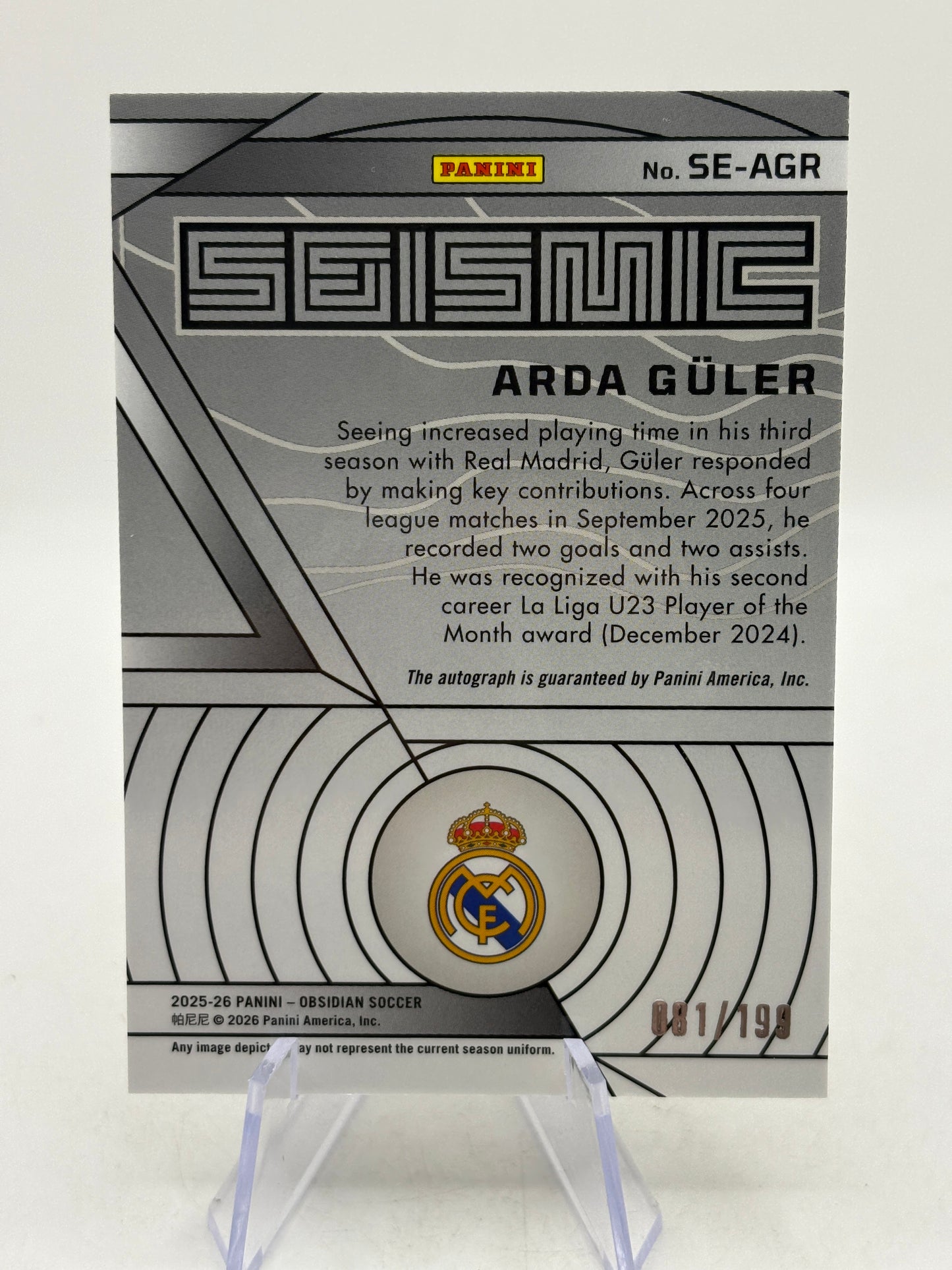 2025-26 Panini Obsidian Soccer - #SE-AGR Arda Guler Auto 081/199 image 6