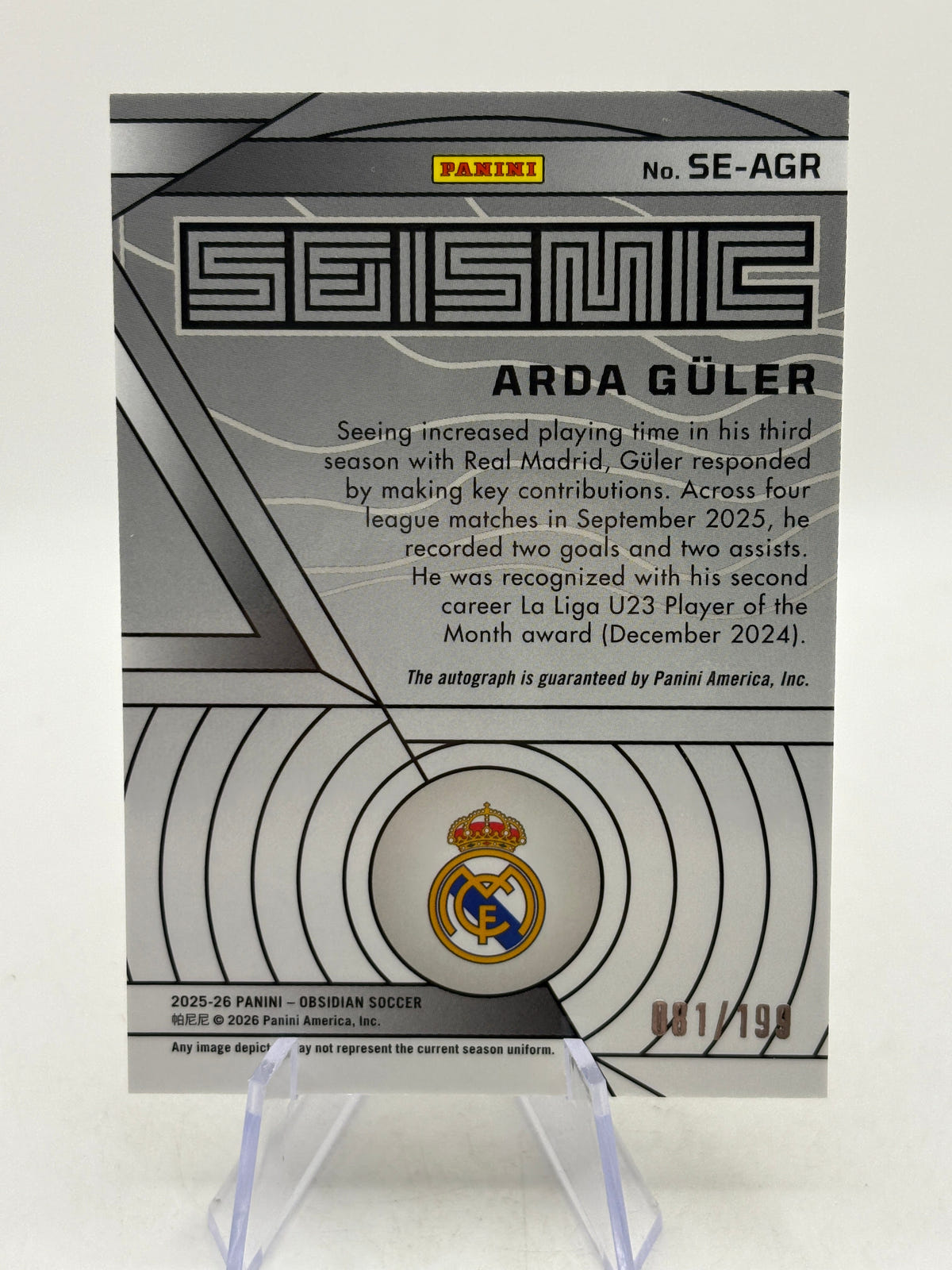 2025-26 Panini Obsidian Soccer - #SE-AGR Arda Guler Auto 081/199 image 2 image 2