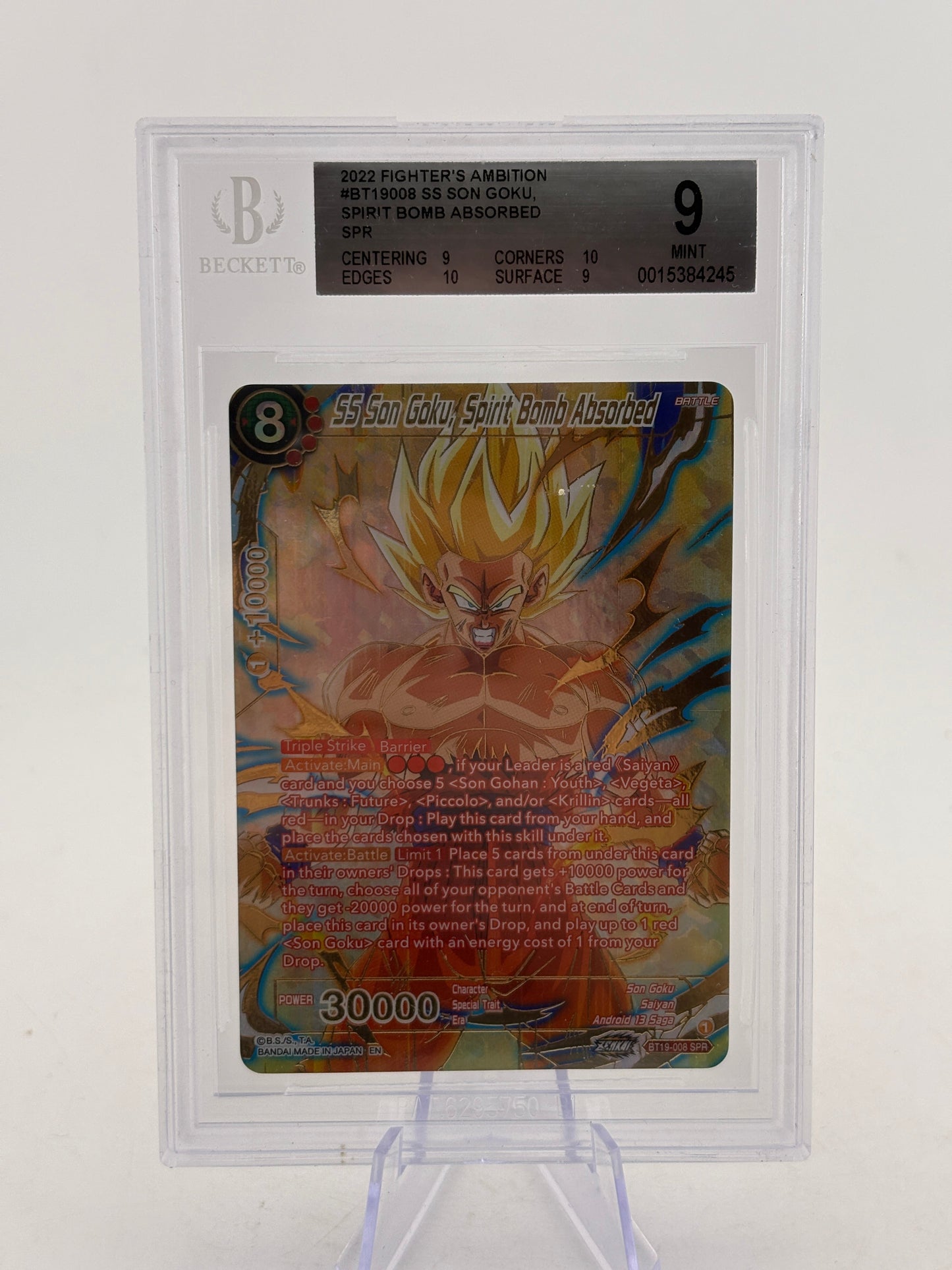 Dragon Ball Super Masters - SS Son Goku, Spirit Bomb Absorbed BT19-008 BGS 9 FRENLY BRICKS - Open 7 Days