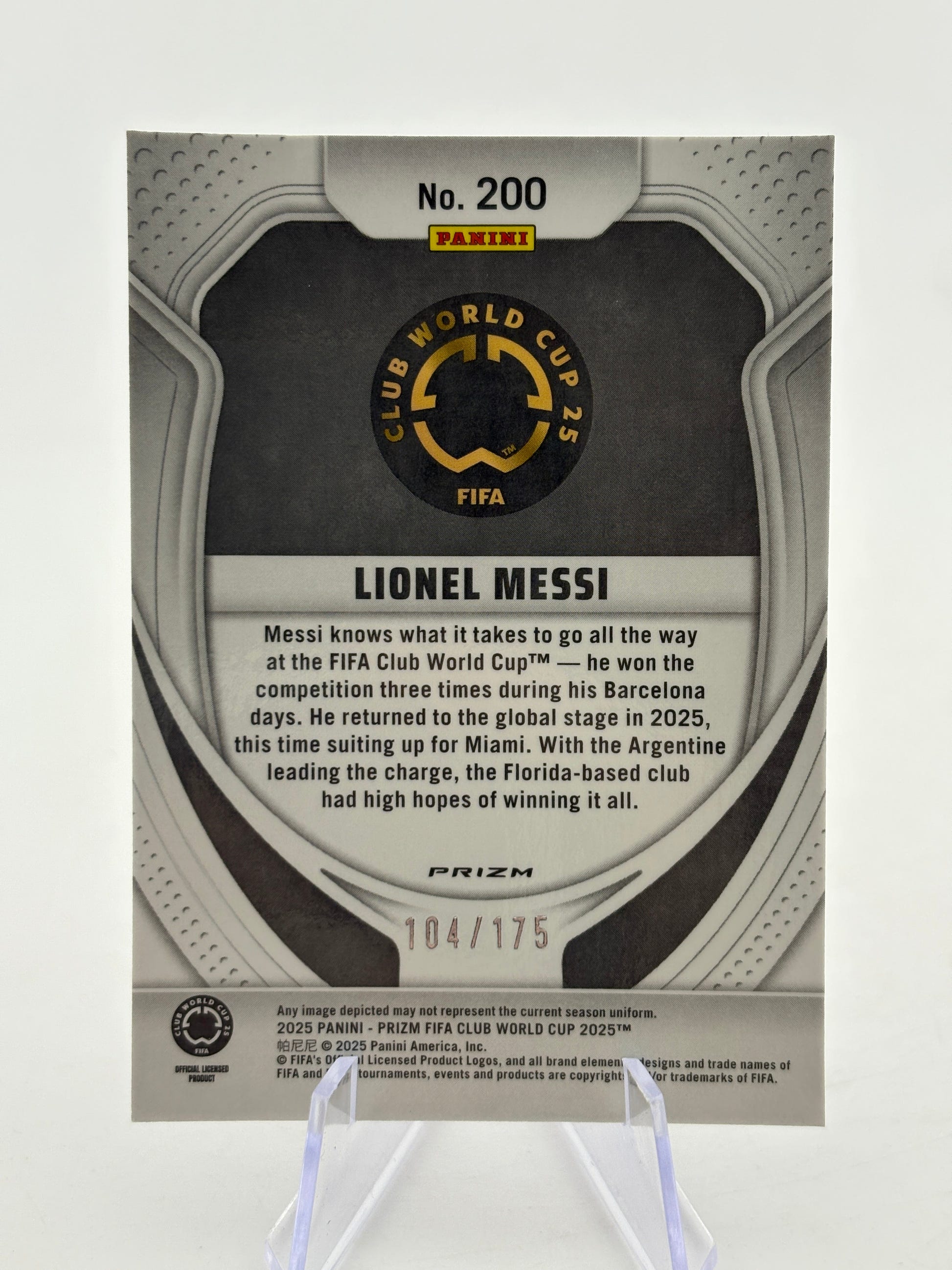 2025 Panini Prizm Fifa Club World Cup - Lionel Messi Blue Ice 104/175 #200 FRENLY BRICKS - Open 7 Days image 2