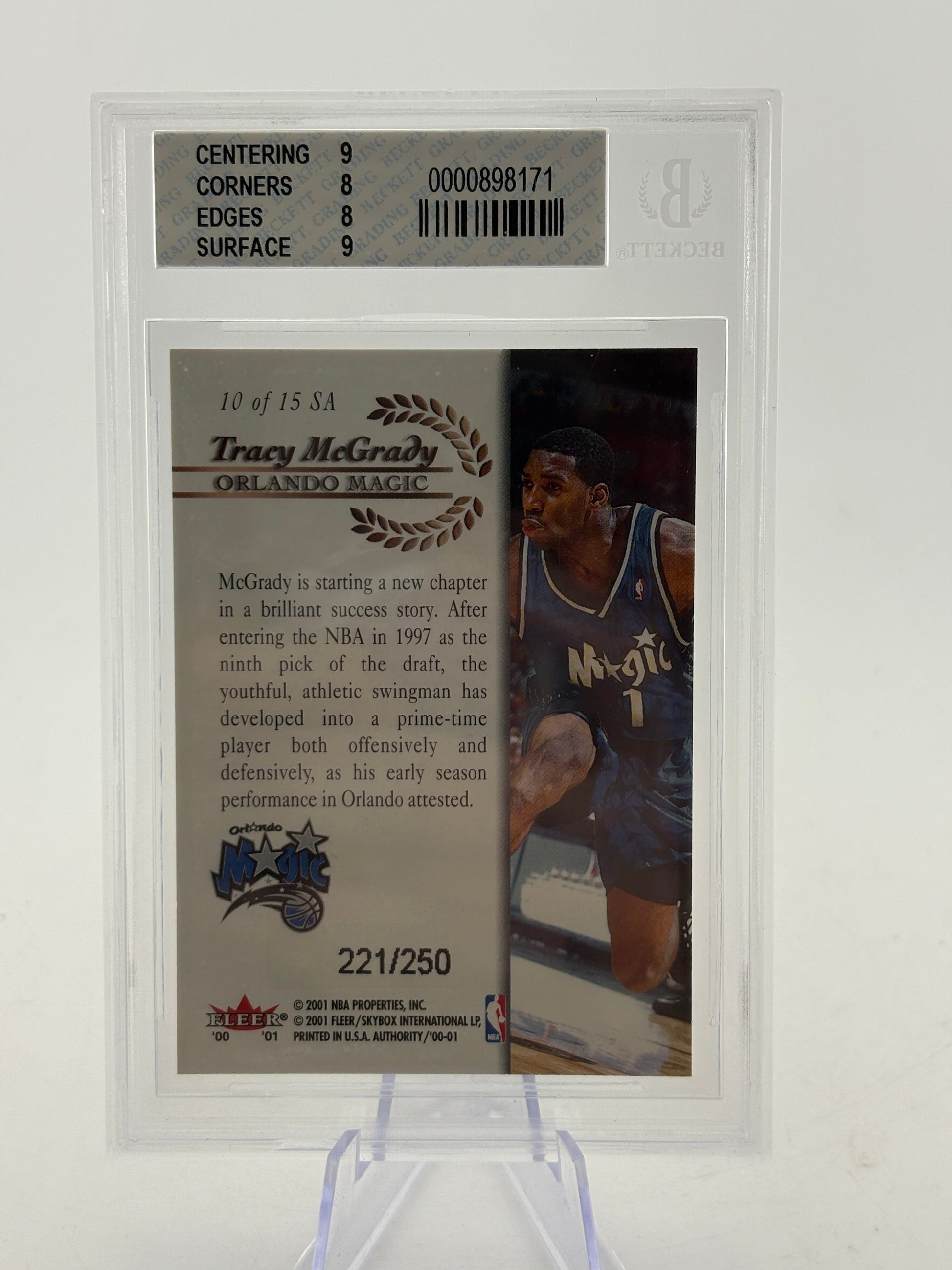2000-01 Fleer Authority #SA10 Tracy Mcgrady 221/250 BGS 10 FRENLY BRICKS - Open 7 Days image 2