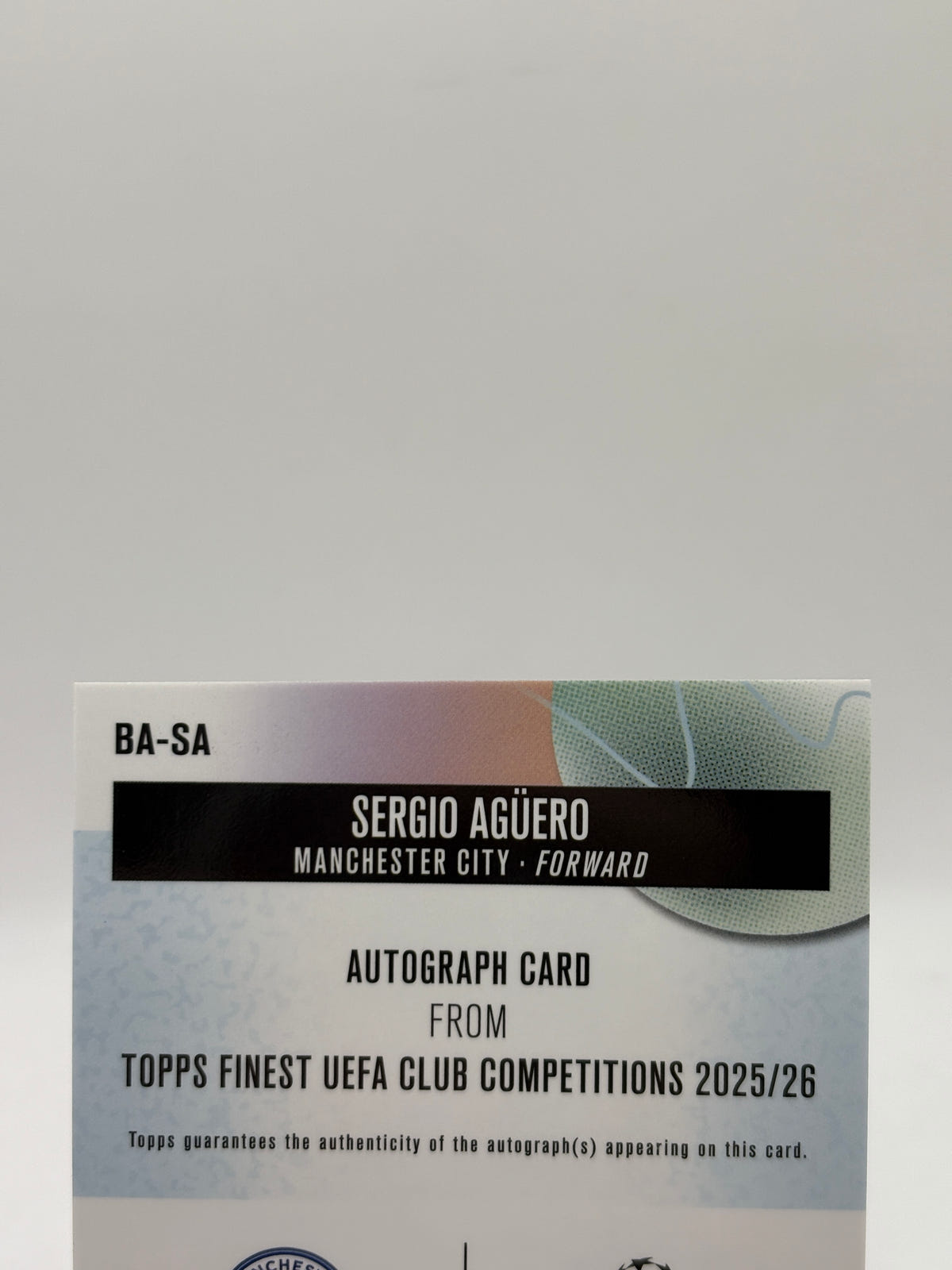 2025-26 Topps Finest UEFA Club Competition- Sergio Aguero Auto Black 03/10, photo 3 image 3