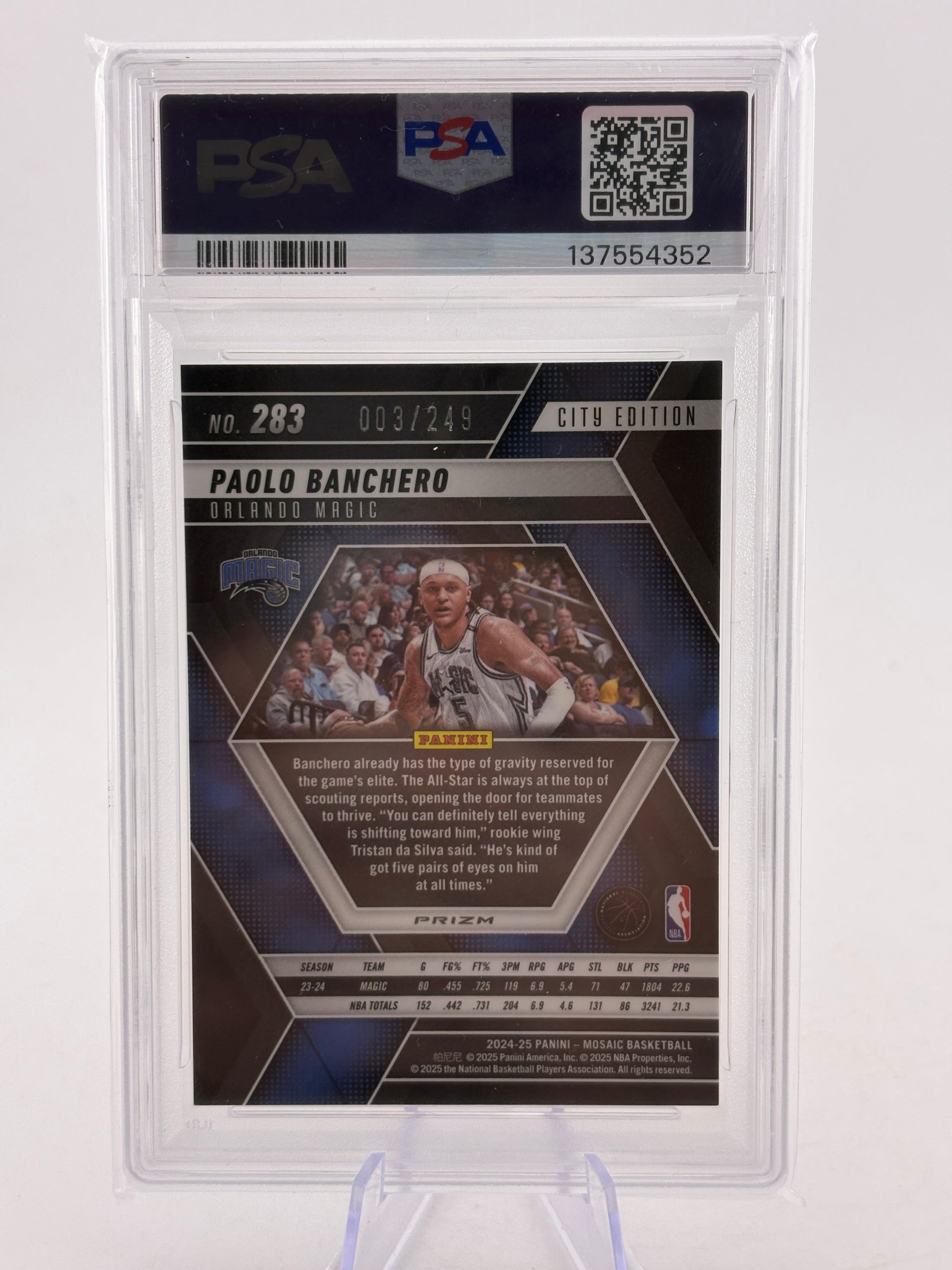 2024 Mosaic #283 Paolo Banchero /249 Orange City Edition PSA 9 FRENLY BRICKS - Open 7 Days image 2