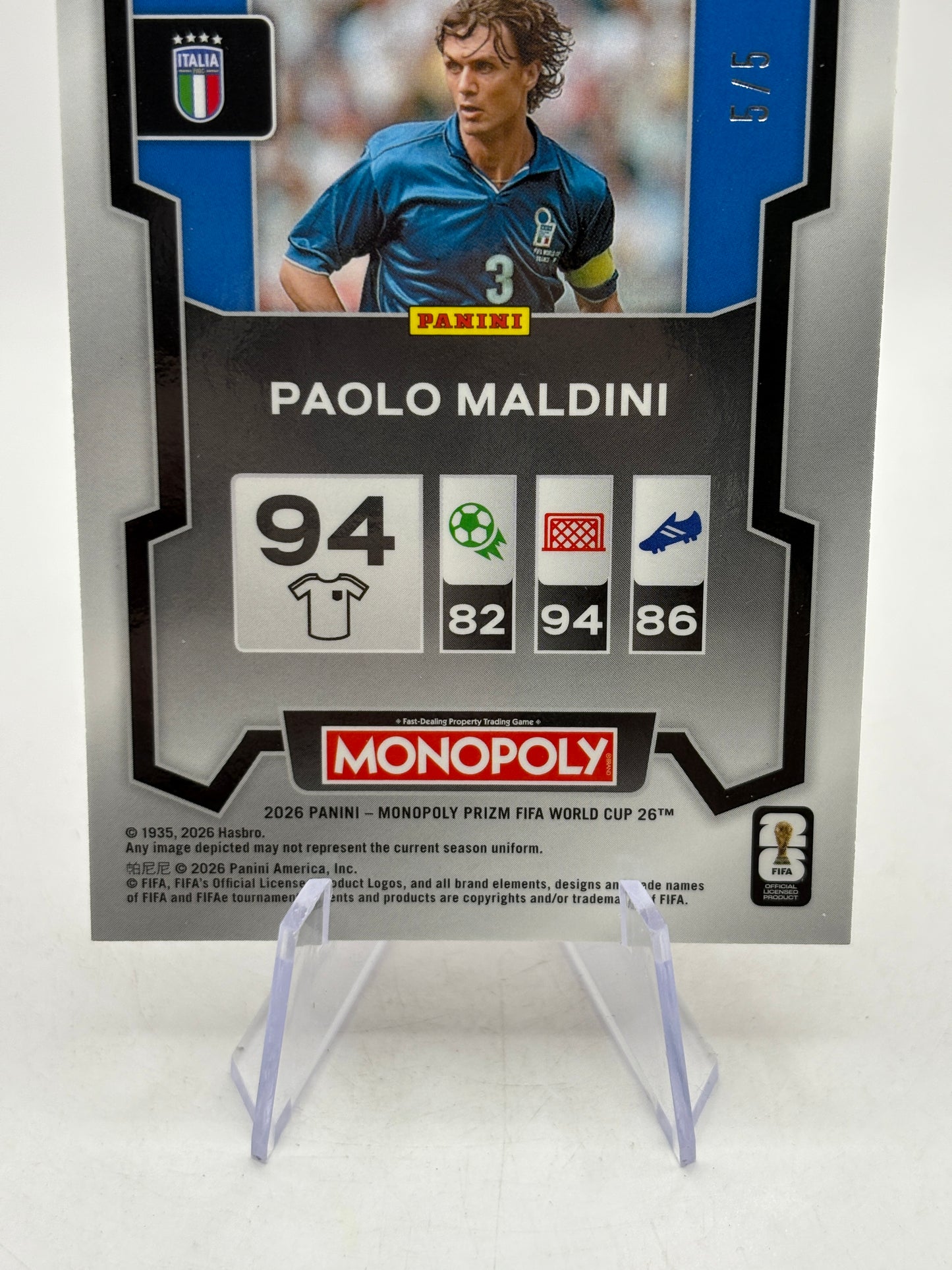2026 Panini Monopoly Fifa World Cup 26 - #37 Paolo Maldini 5/5 Pink Shimmer