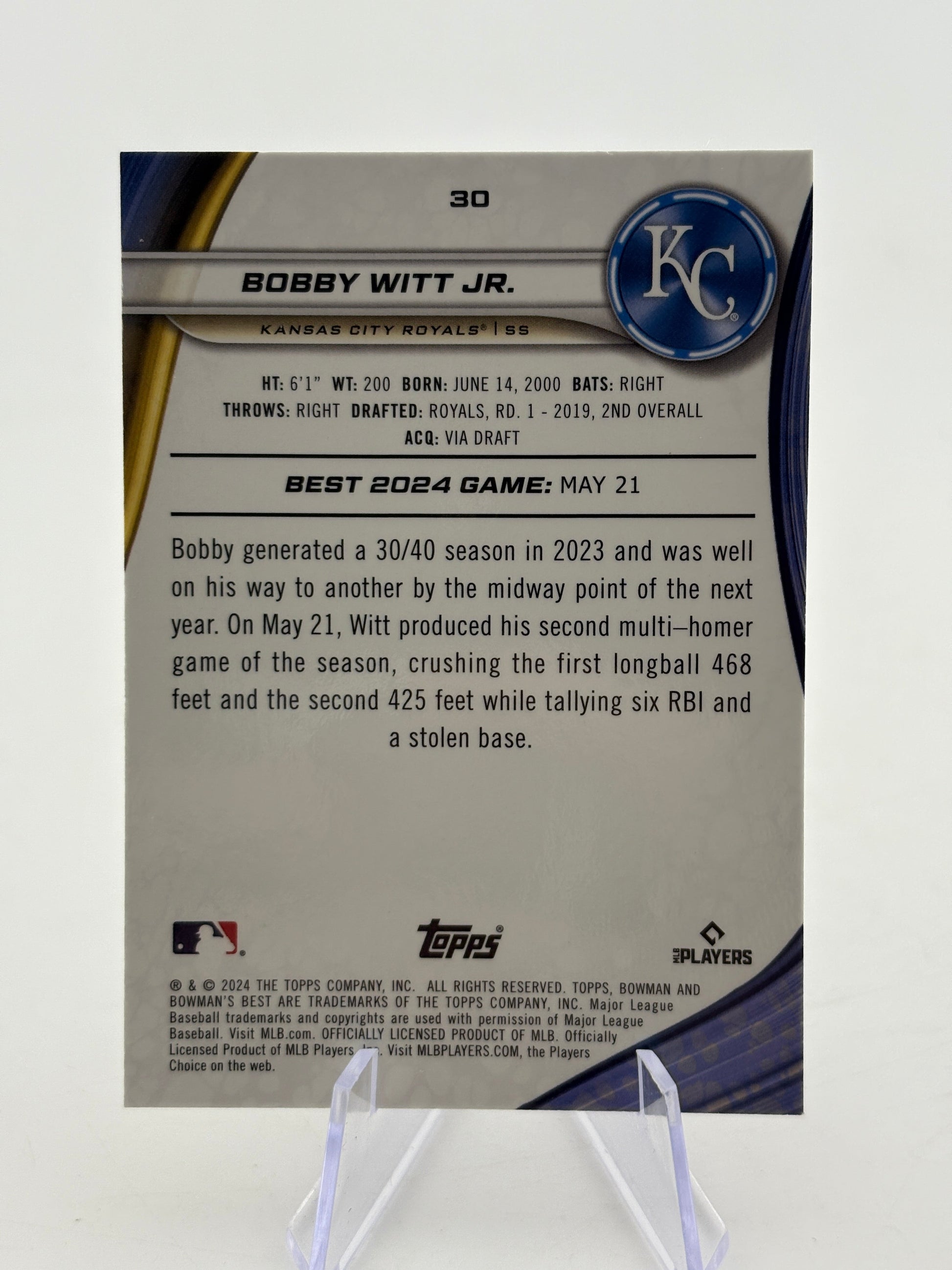 2024 Bowman's Best - Bobby Witt Jr. #30 Gold Refractor /50 FRENLY BRICKS - Open 7 Days