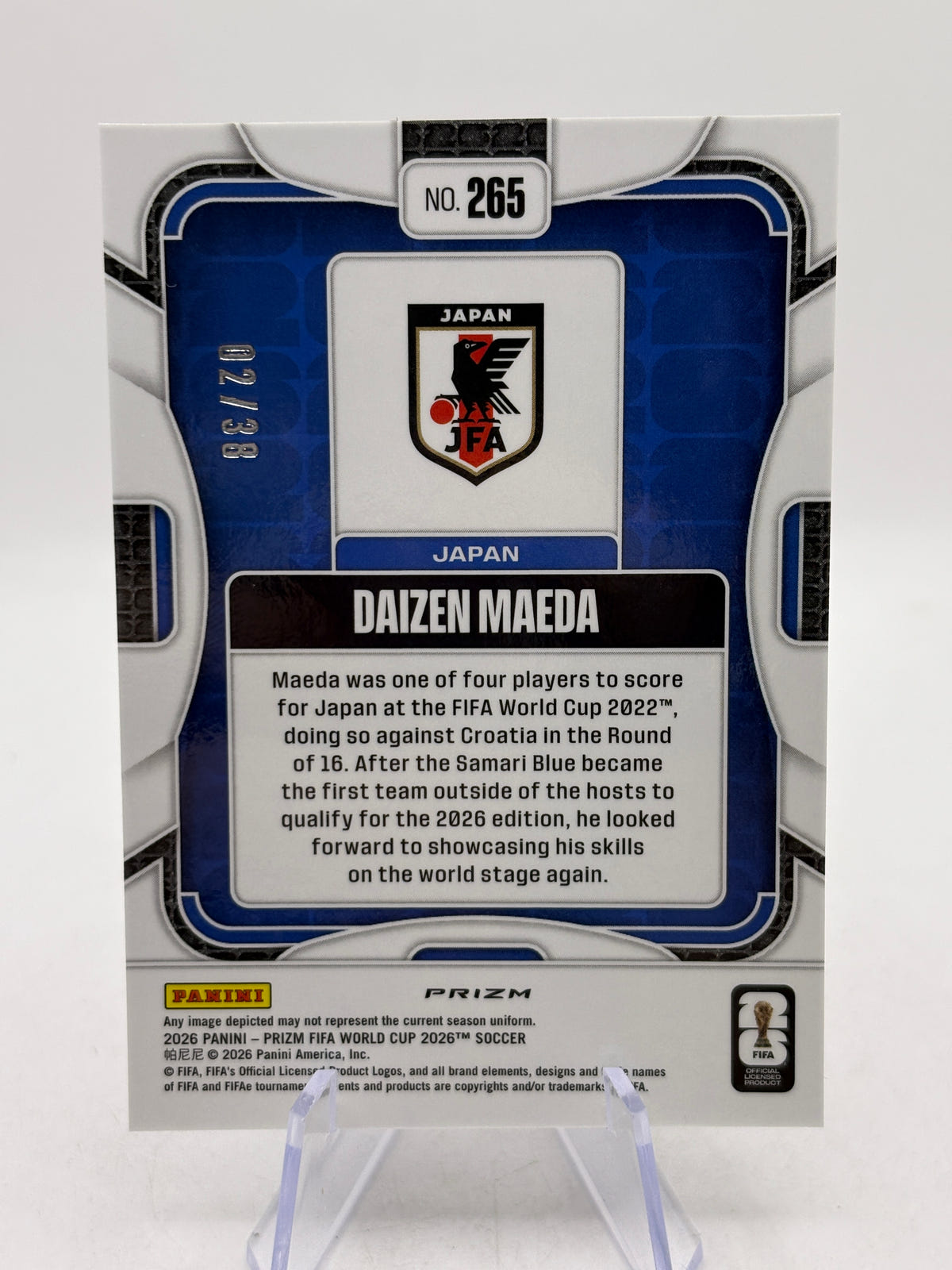 2026 Panini Fifa World Cup 26 #265 Daizen Maeda 02/38 Choice Blue, photo 2 image 2